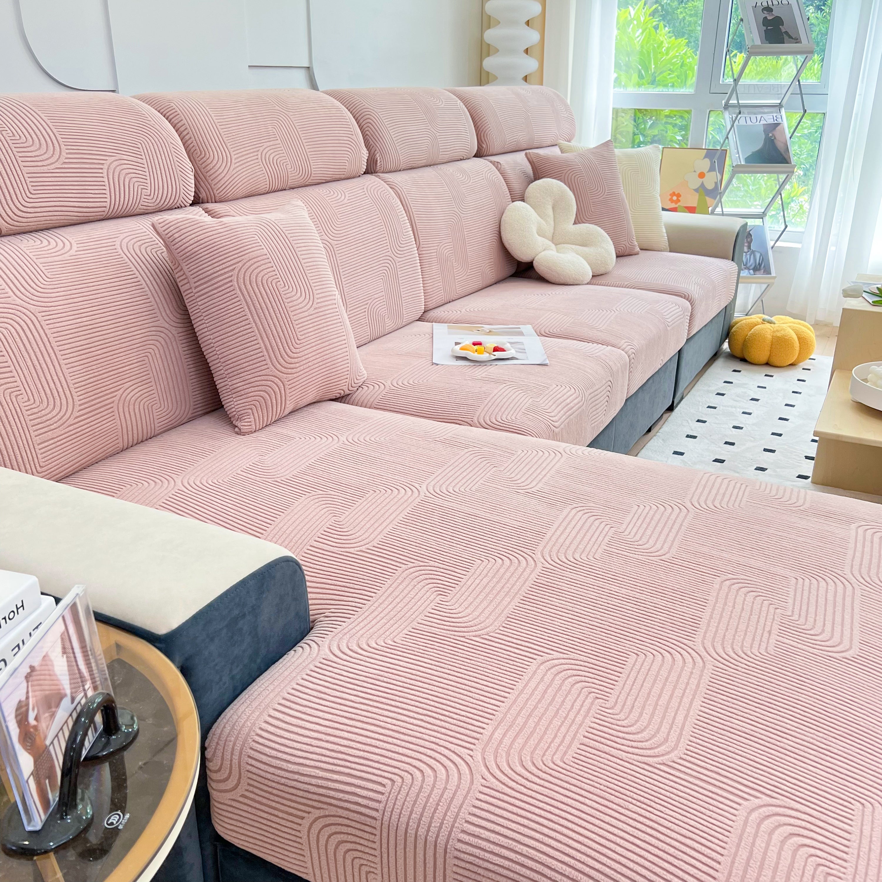 Stretch Couch Cushion Covers, Washable Chaise Lounge Sofa Slipcover, Elastic Furniture Protector For Pets, Kid