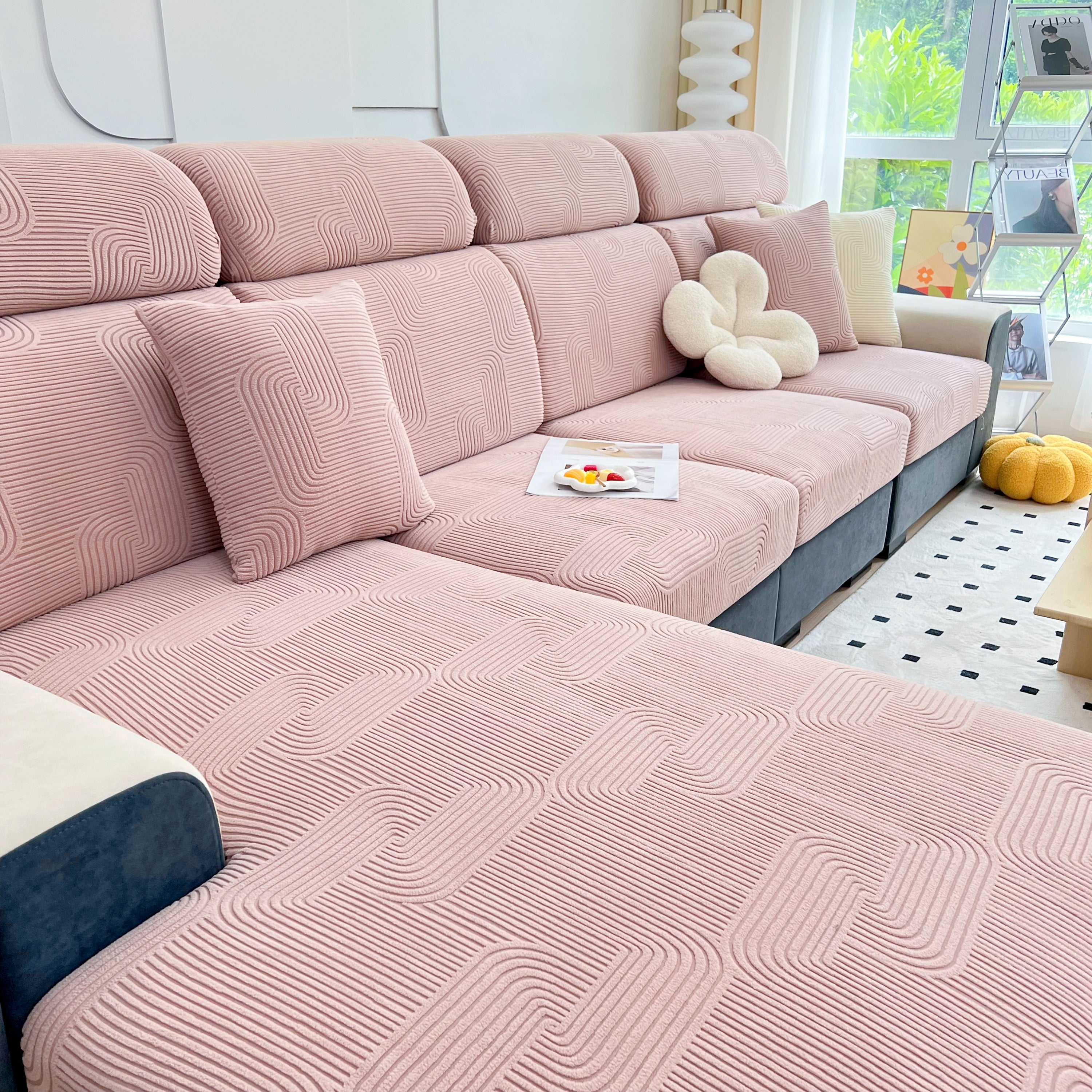 Stretch Couch Cushion Covers, Washable Chaise Lounge Sofa Slipcover, Elastic Furniture Protector For Pets, Kid
