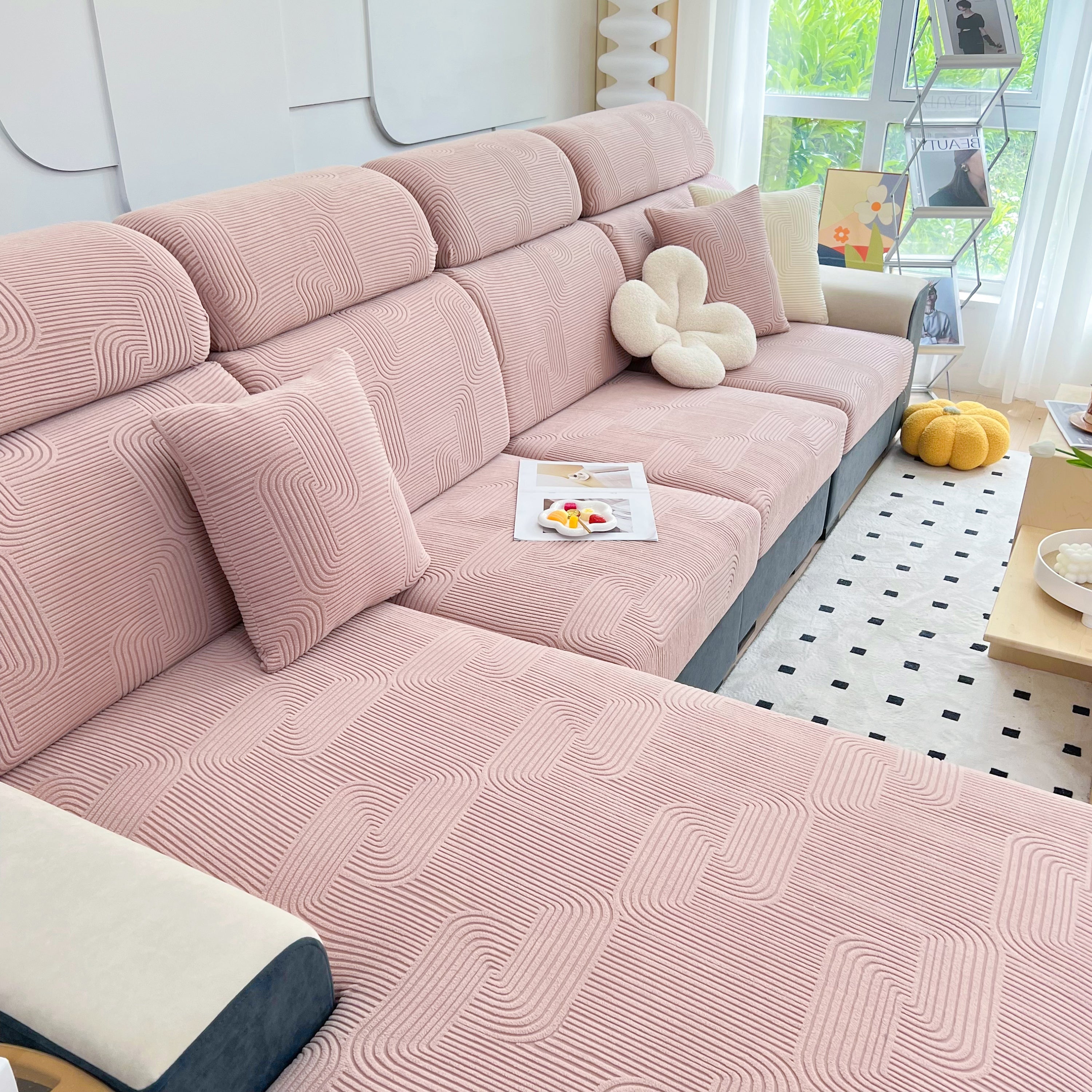 Stretch Couch Cushion Covers, Washable Chaise Lounge Sofa Slipcover, Elastic Furniture Protector For Pets, Kid