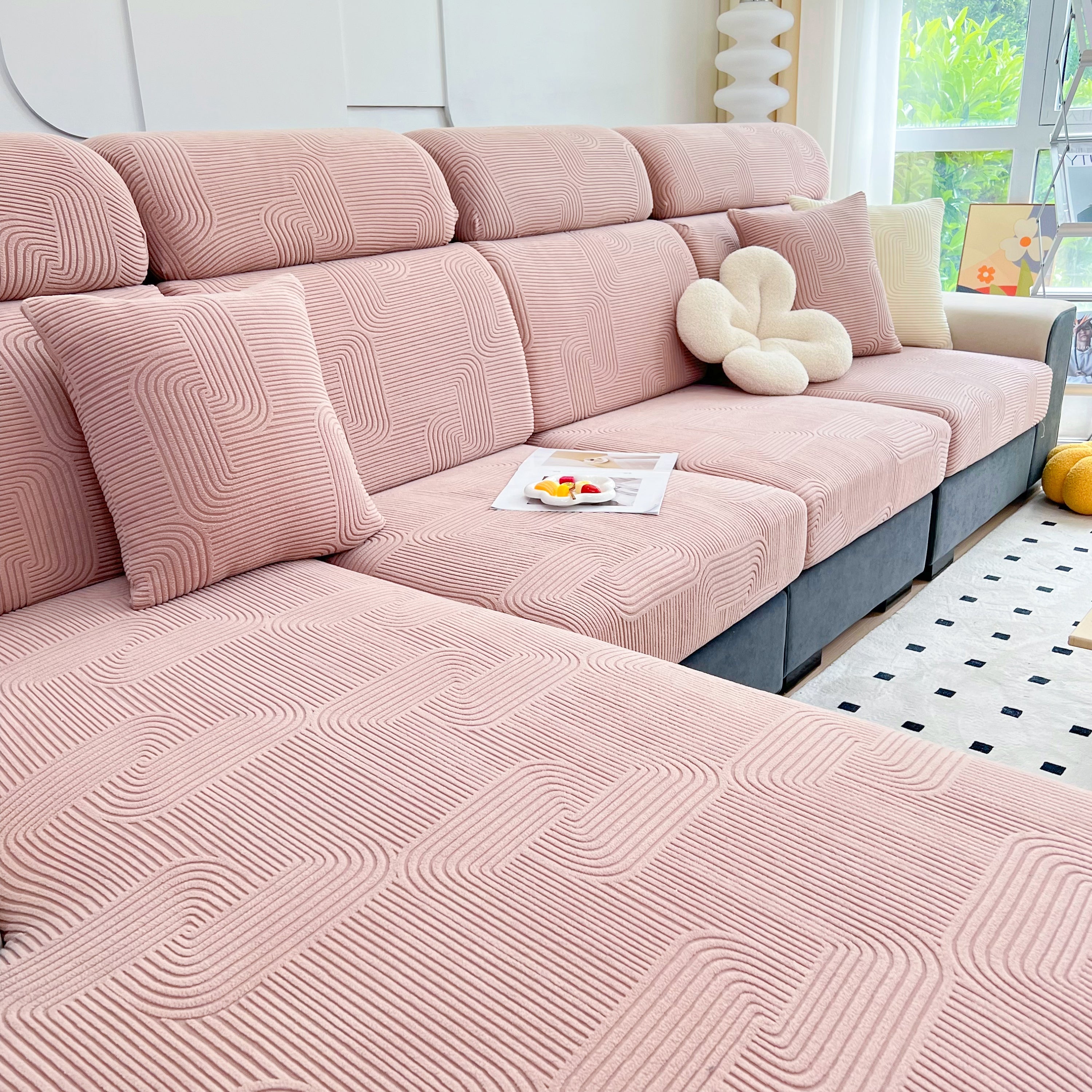 Stretch Couch Cushion Covers, Washable Chaise Lounge Sofa Slipcover, Elastic Furniture Protector For Pets, Kid