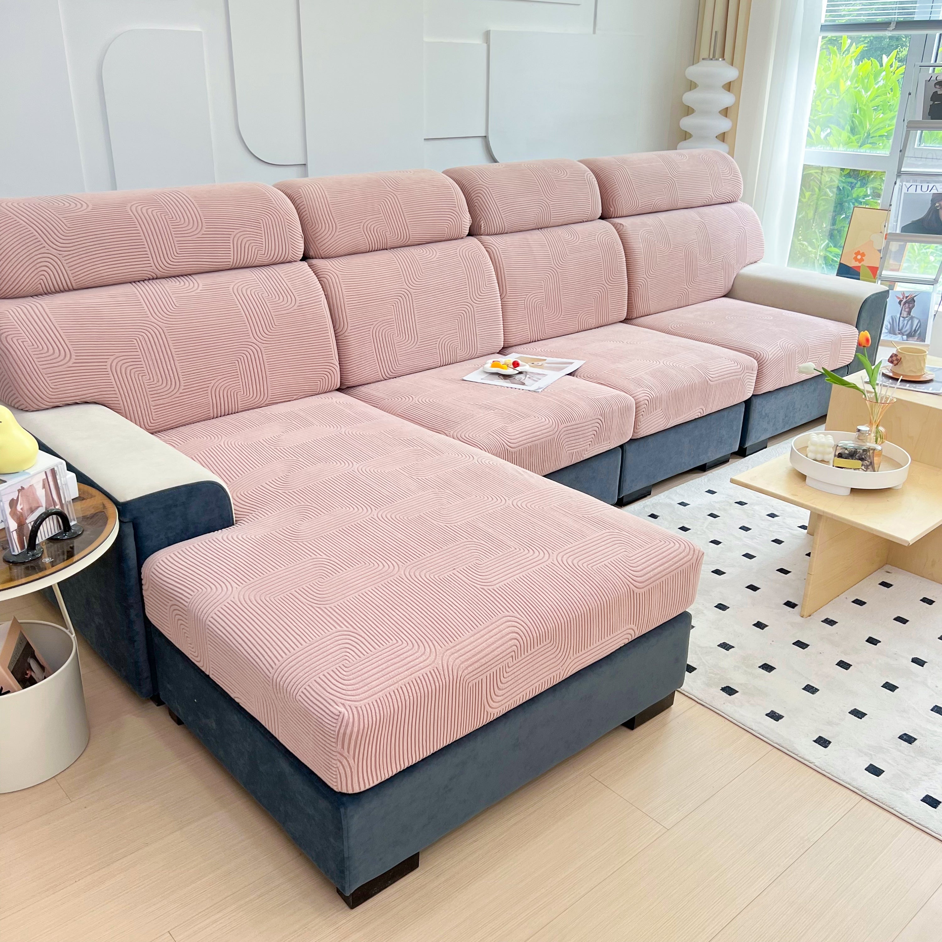 Stretch Couch Cushion Covers, Washable Chaise Lounge Sofa Slipcover, Elastic Furniture Protector For Pets, Kid