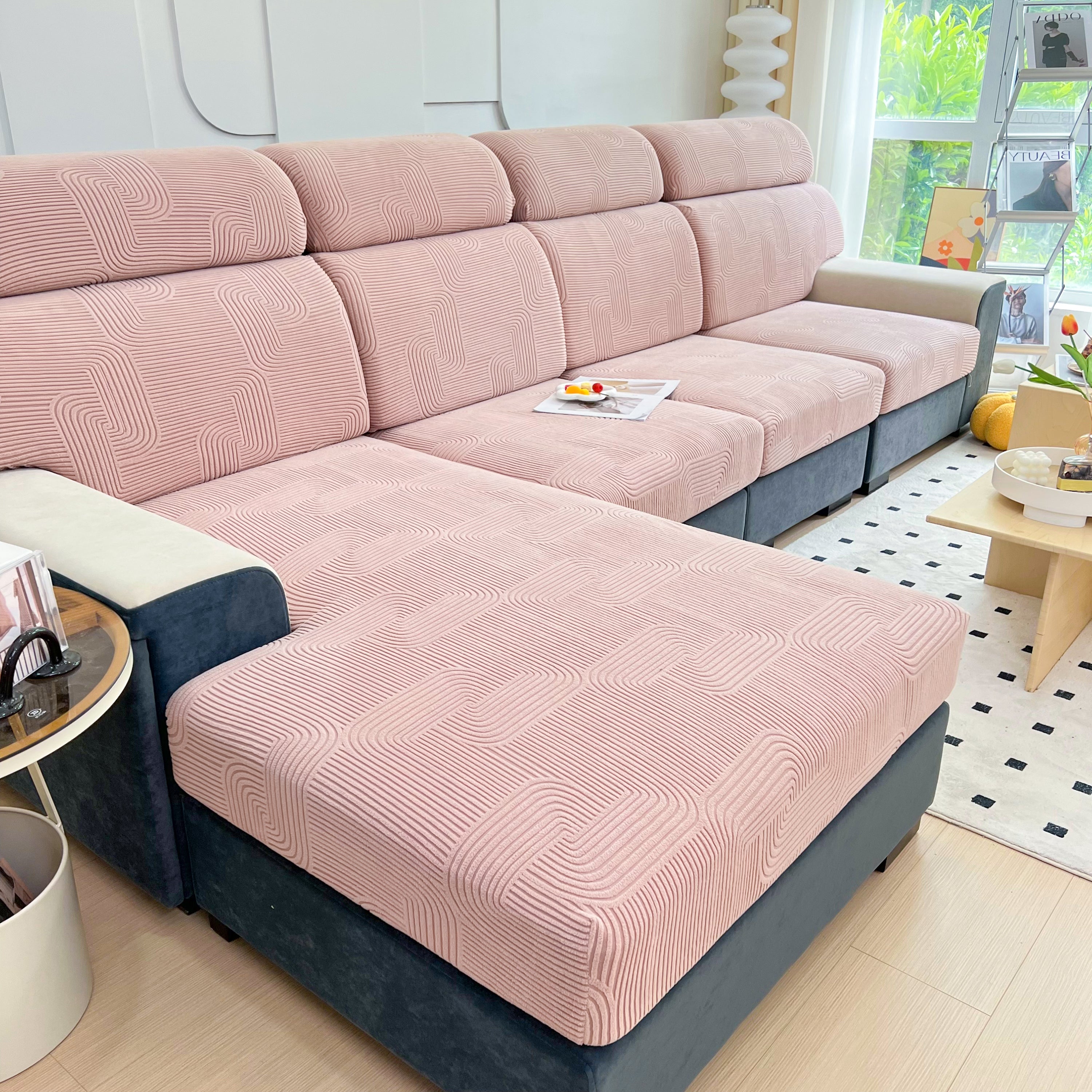 Stretch Couch Cushion Covers, Washable Chaise Lounge Sofa Slipcover, Elastic Furniture Protector For Pets, Kid