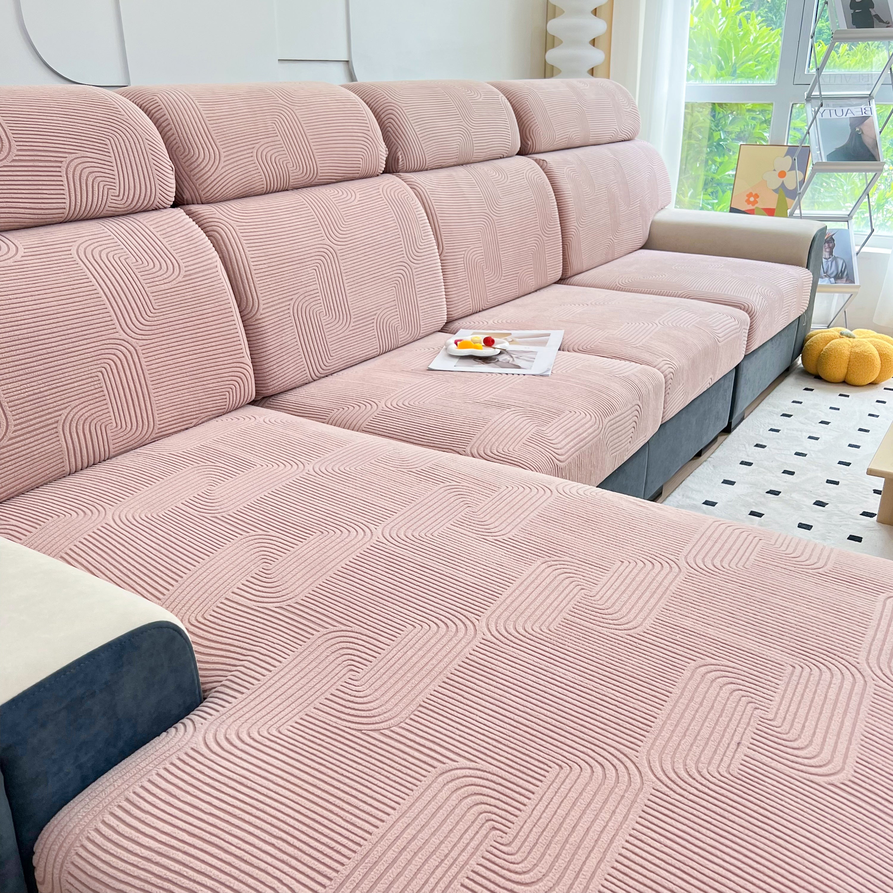 Stretch Couch Cushion Covers, Washable Chaise Lounge Sofa Slipcover, Elastic Furniture Protector For Pets, Kid