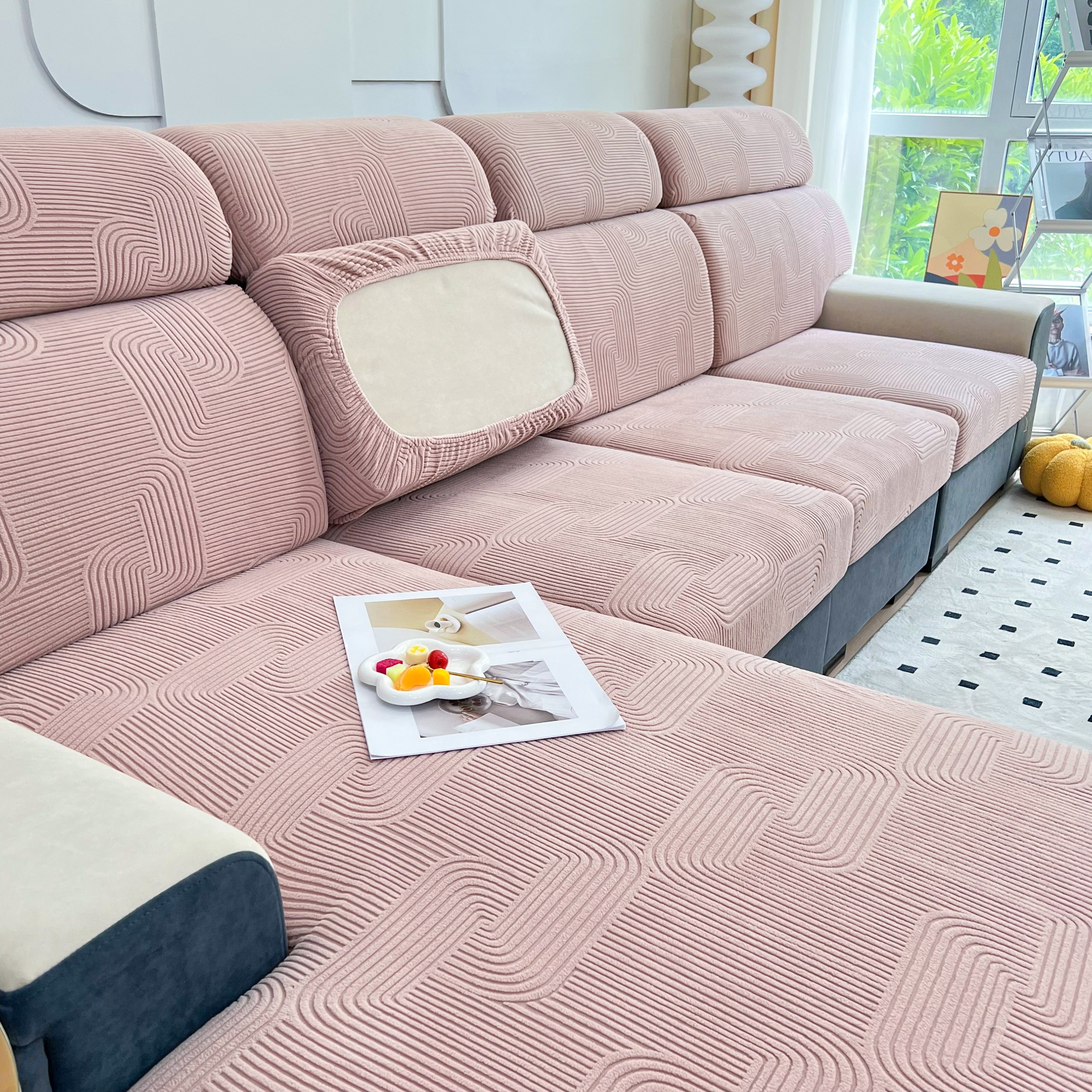 Stretch Couch Cushion Covers, Washable Chaise Lounge Sofa Slipcover, Elastic Furniture Protector For Pets, Kid
