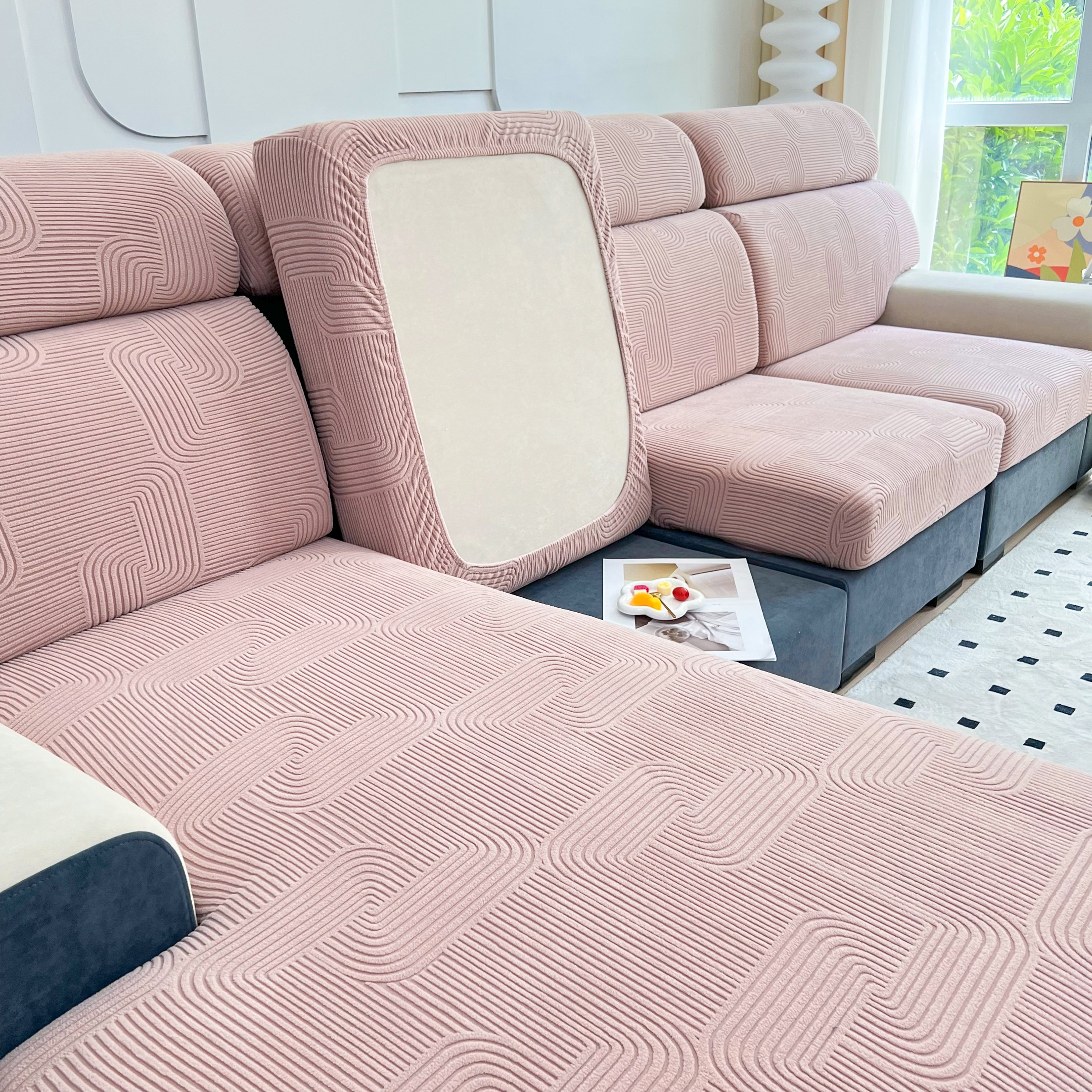 Stretch Couch Cushion Covers, Washable Chaise Lounge Sofa Slipcover, Elastic Furniture Protector For Pets, Kid