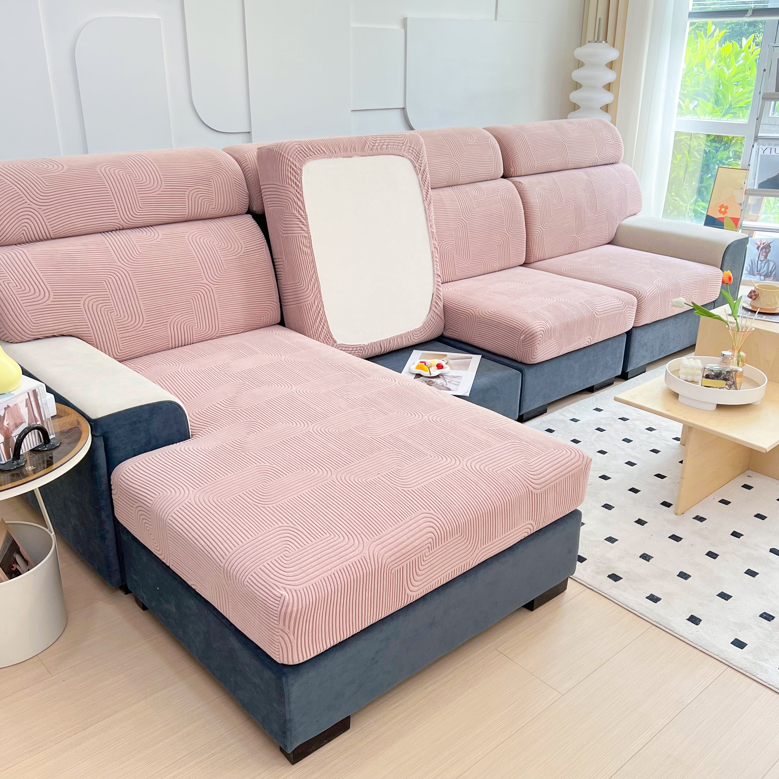 Stretch Couch Cushion Covers, Washable Chaise Lounge Sofa Slipcover, Elastic Furniture Protector For Pets, Kid
