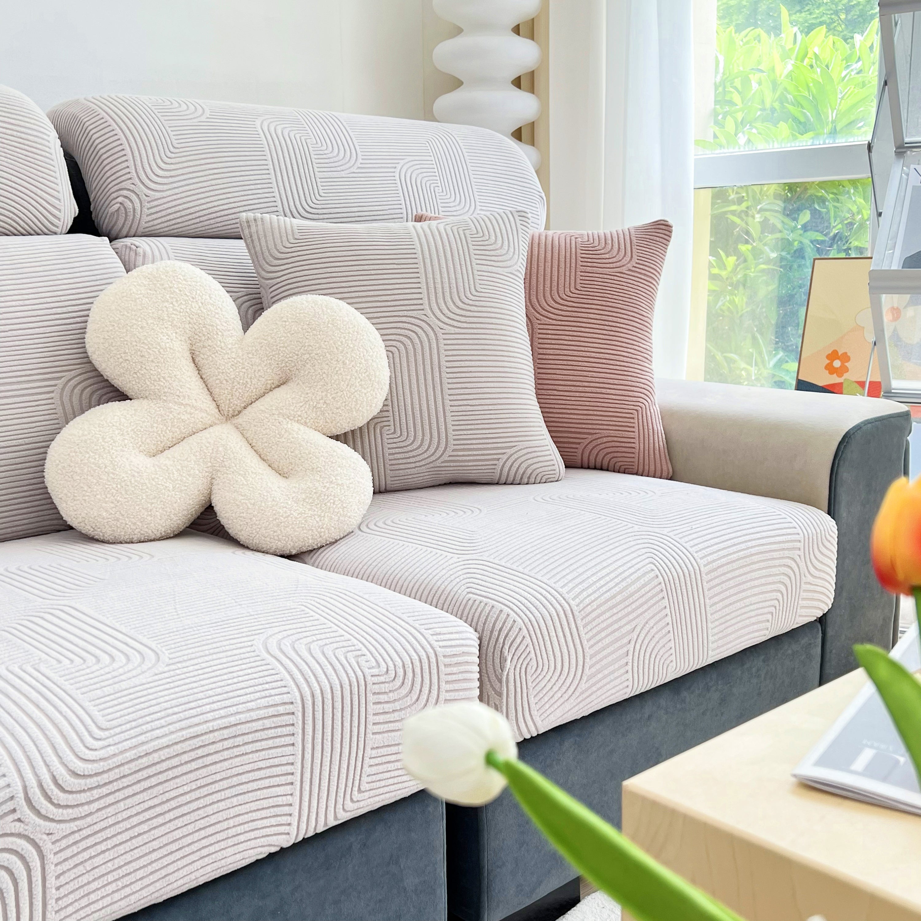 Stretch Couch Cushion Covers, Washable Chaise Lounge Sofa Slipcover, Elastic Furniture Protector For Pets, Kid