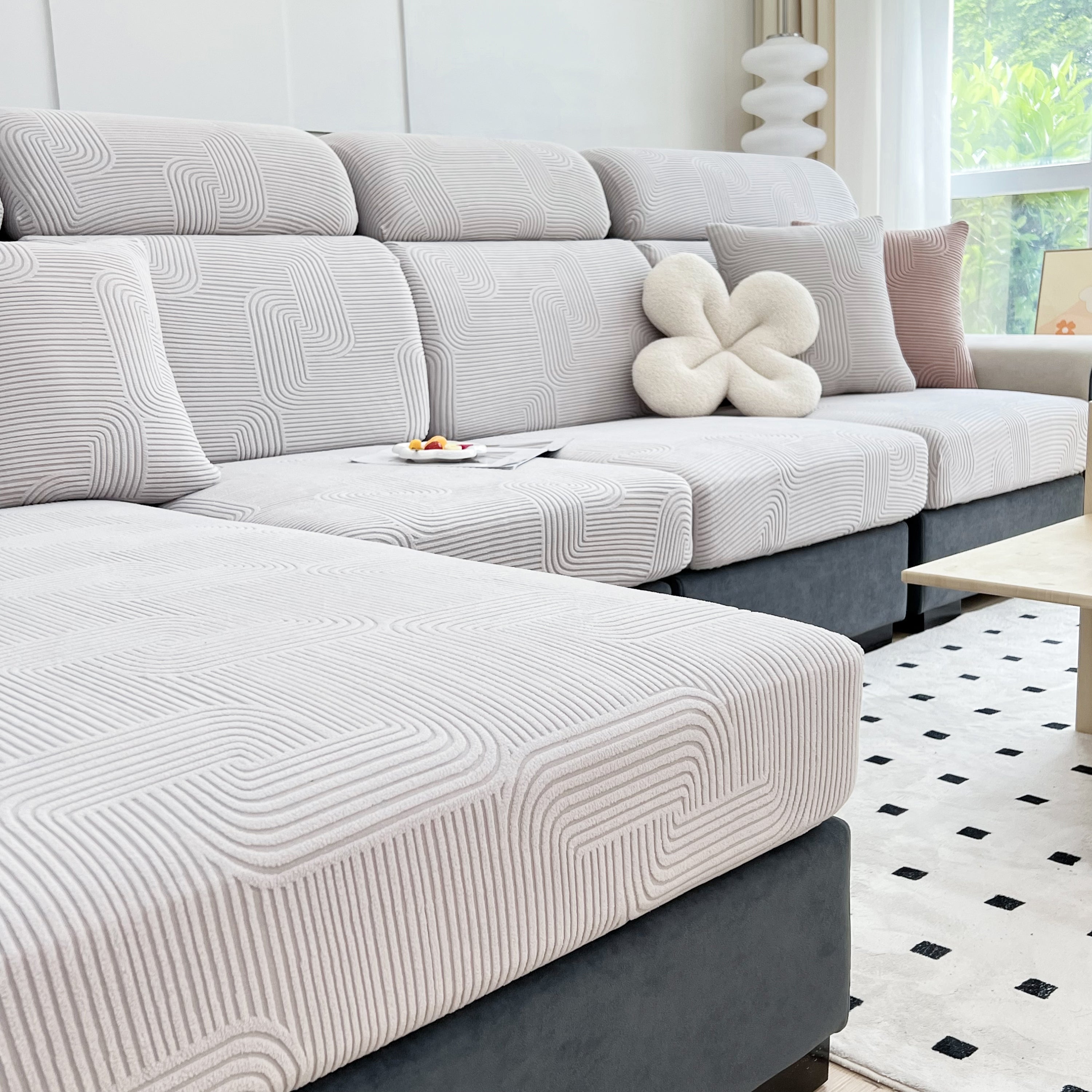 Stretch Couch Cushion Covers, Washable Chaise Lounge Sofa Slipcover, Elastic Furniture Protector For Pets, Kid
