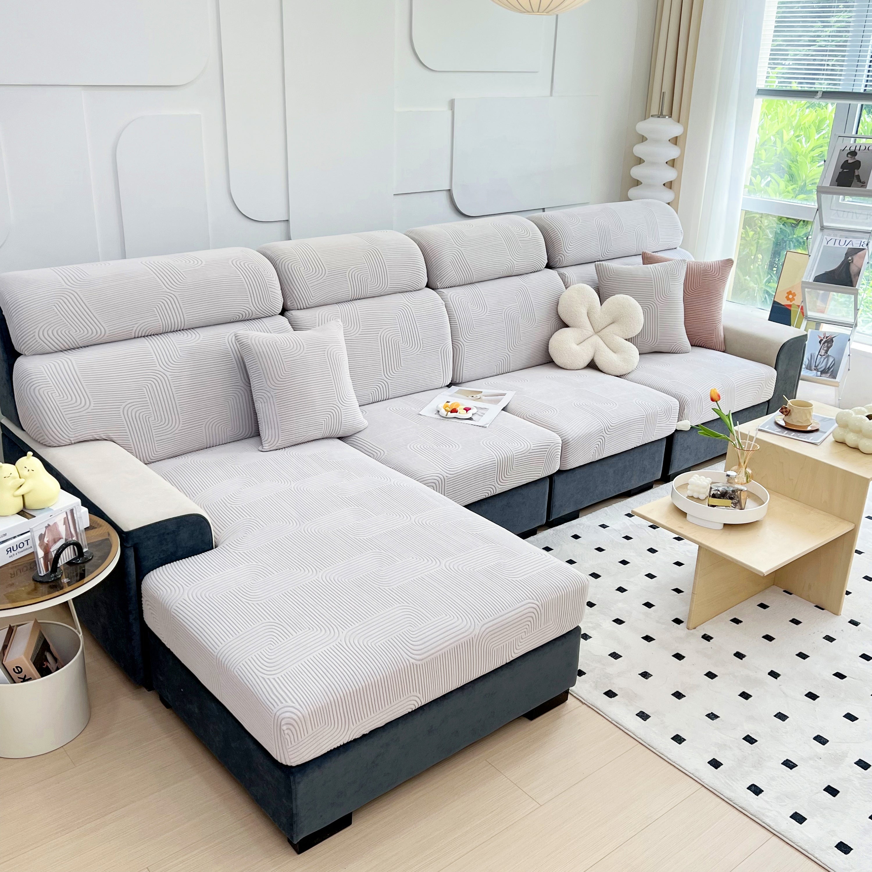 Stretch Couch Cushion Covers, Washable Chaise Lounge Sofa Slipcover, Elastic Furniture Protector For Pets, Kid