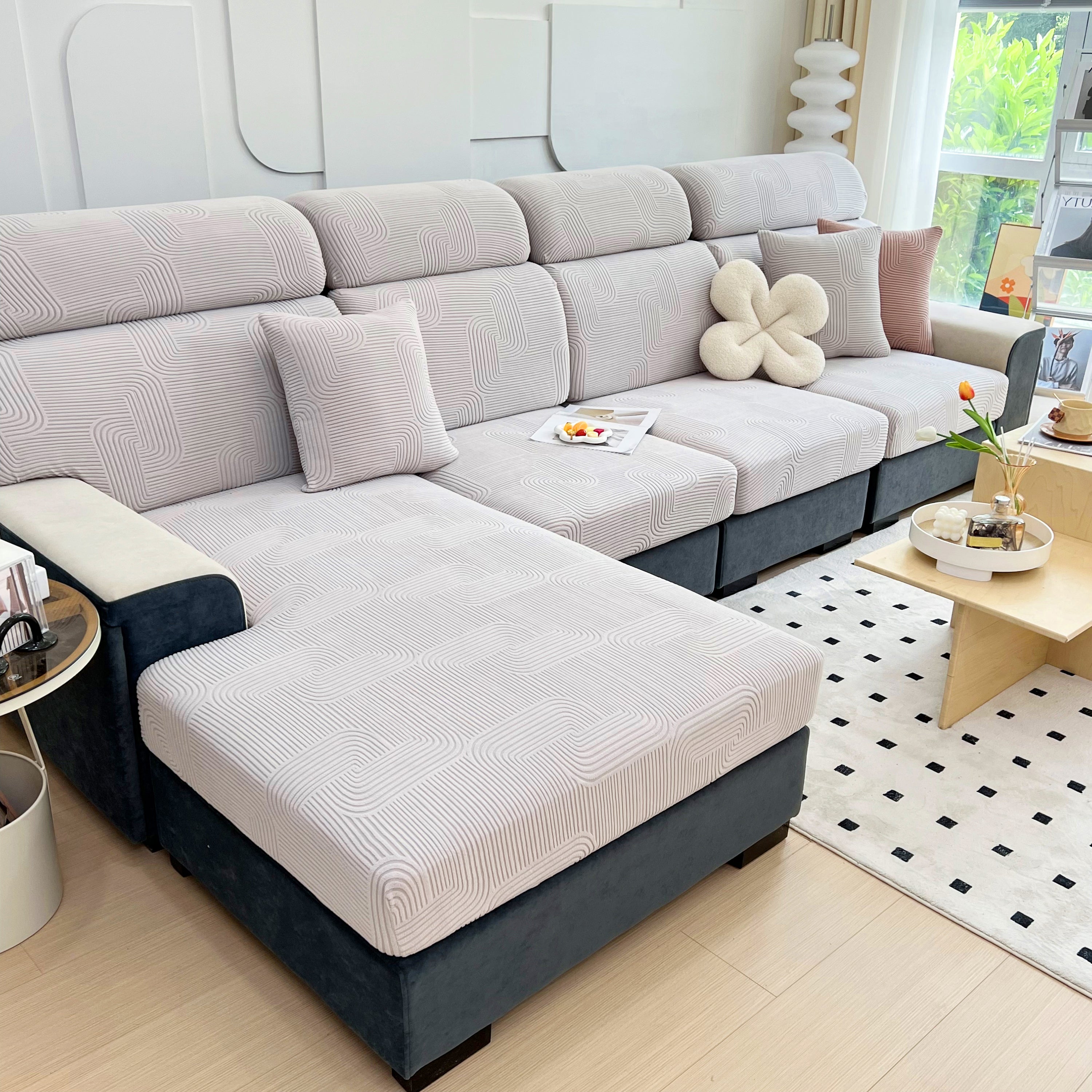 Stretch Couch Cushion Covers, Washable Chaise Lounge Sofa Slipcover, Elastic Furniture Protector For Pets, Kid