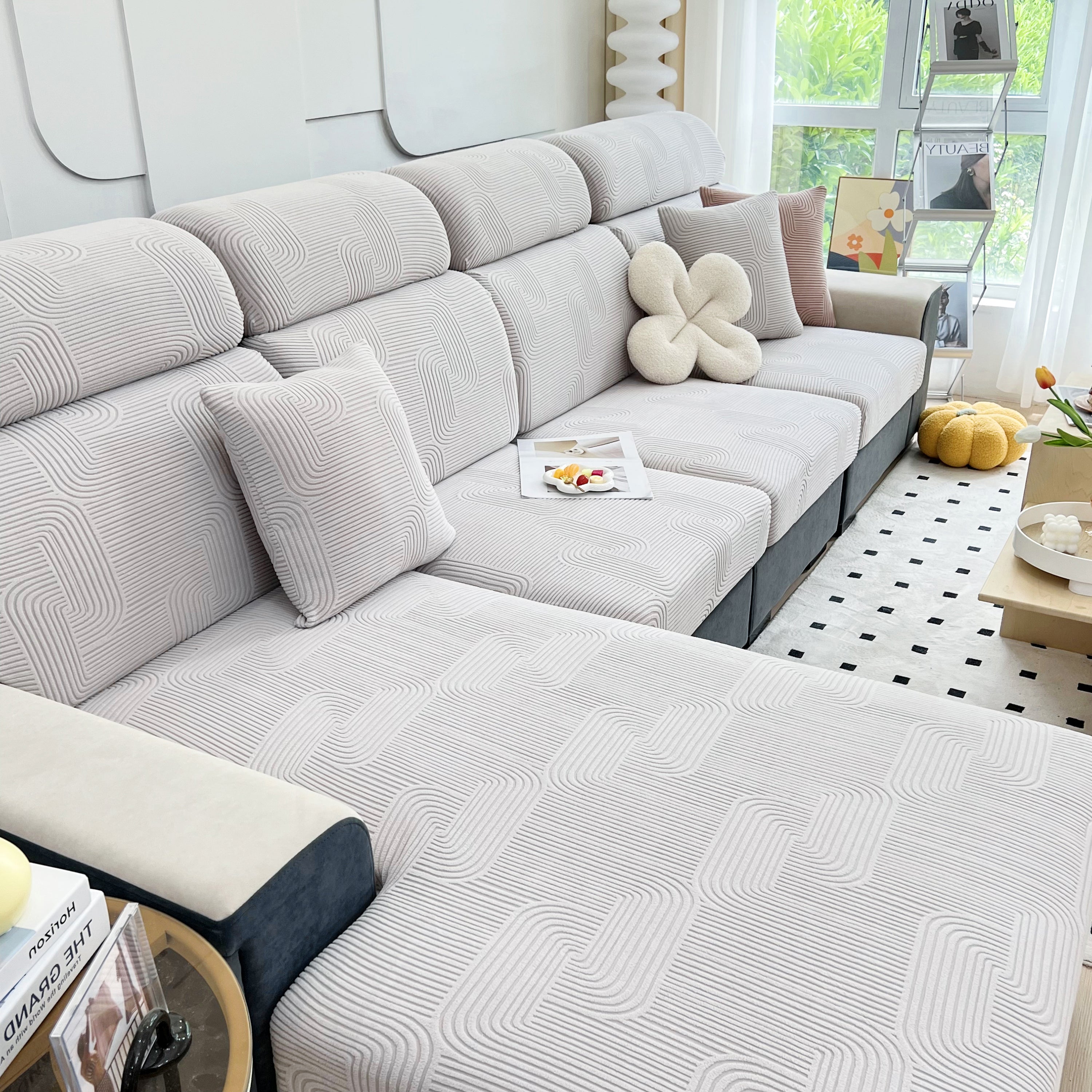 Stretch Couch Cushion Covers, Washable Chaise Lounge Sofa Slipcover, Elastic Furniture Protector For Pets, Kid