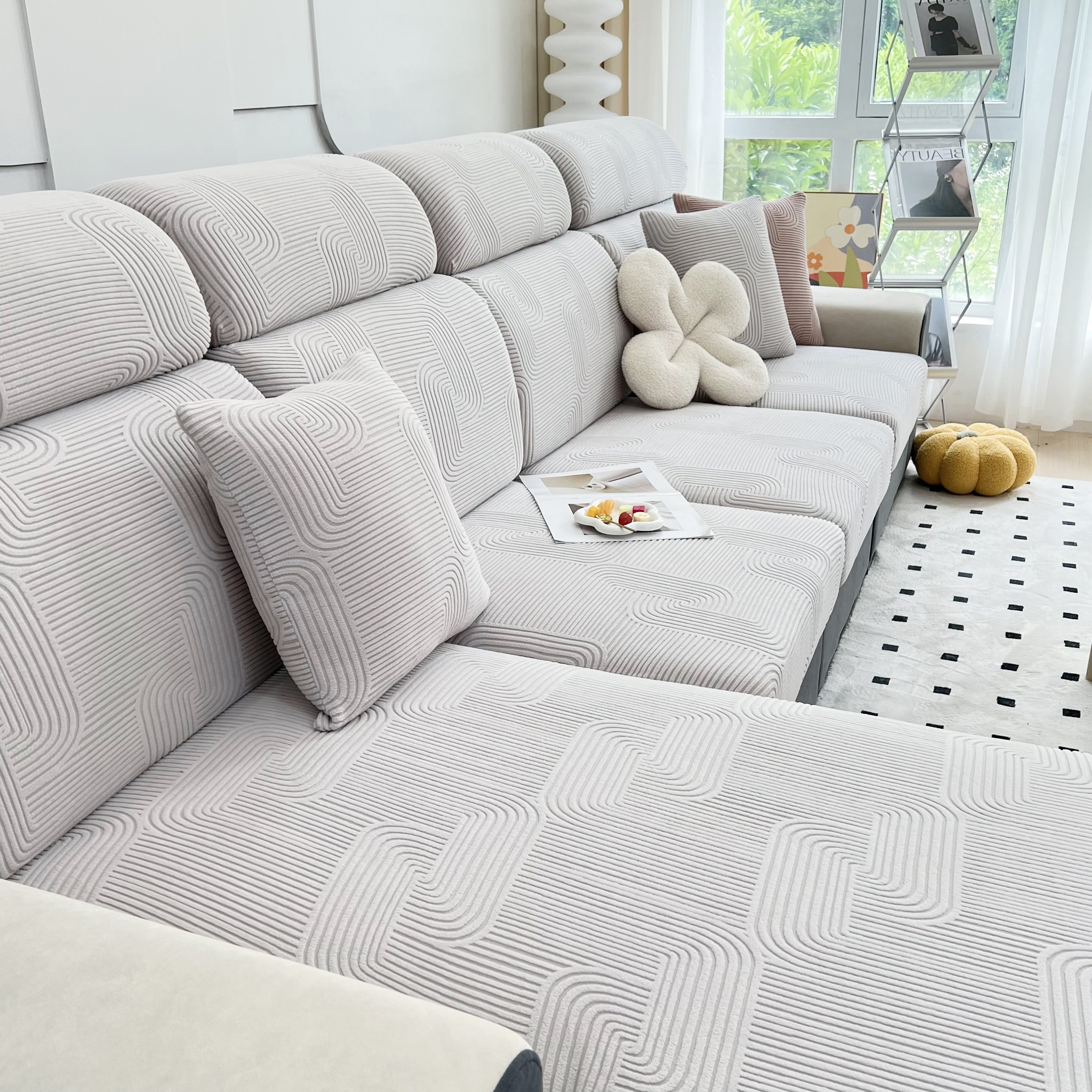 Stretch Couch Cushion Covers, Washable Chaise Lounge Sofa Slipcover, Elastic Furniture Protector For Pets, Kid