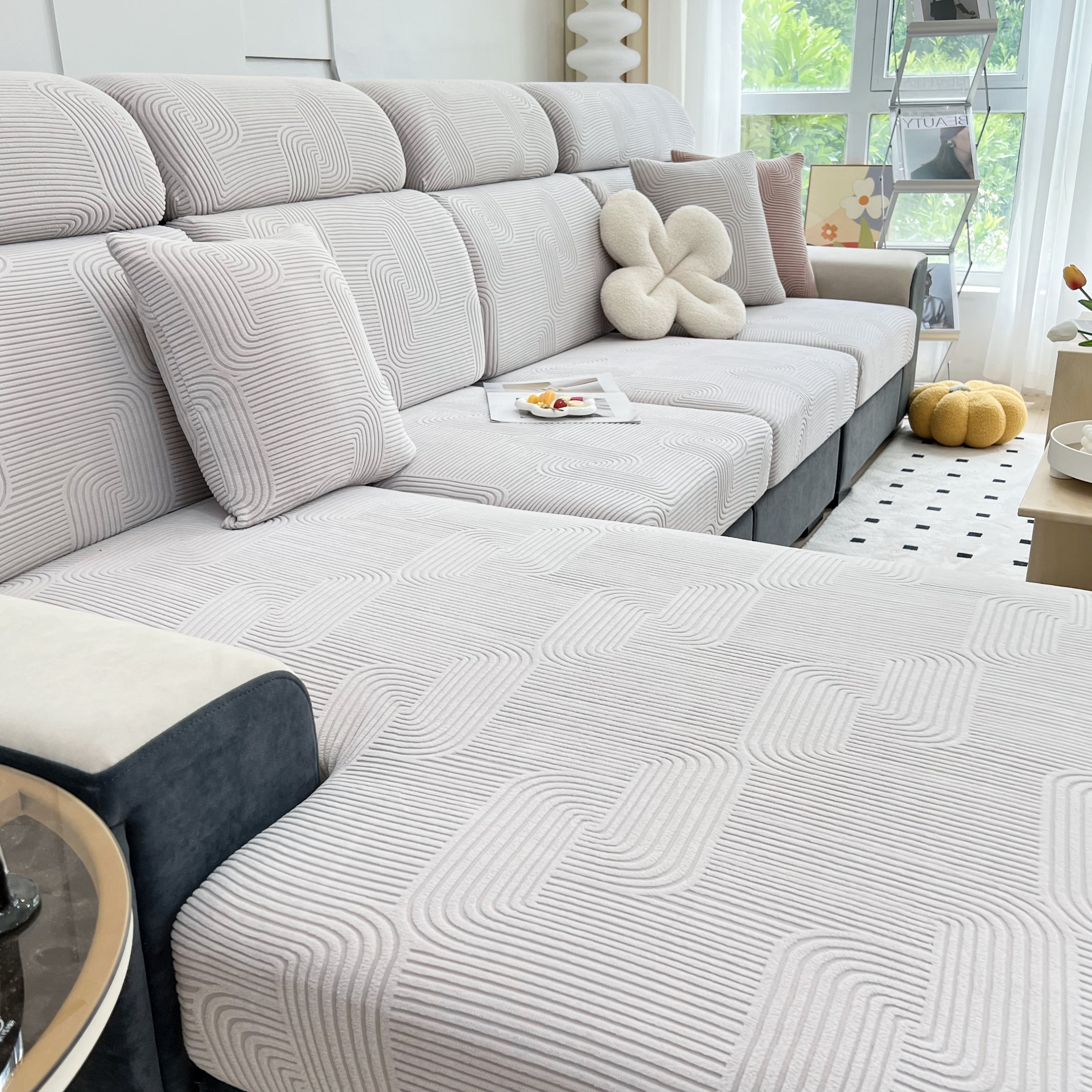 Stretch Couch Cushion Covers, Washable Chaise Lounge Sofa Slipcover, Elastic Furniture Protector For Pets, Kid