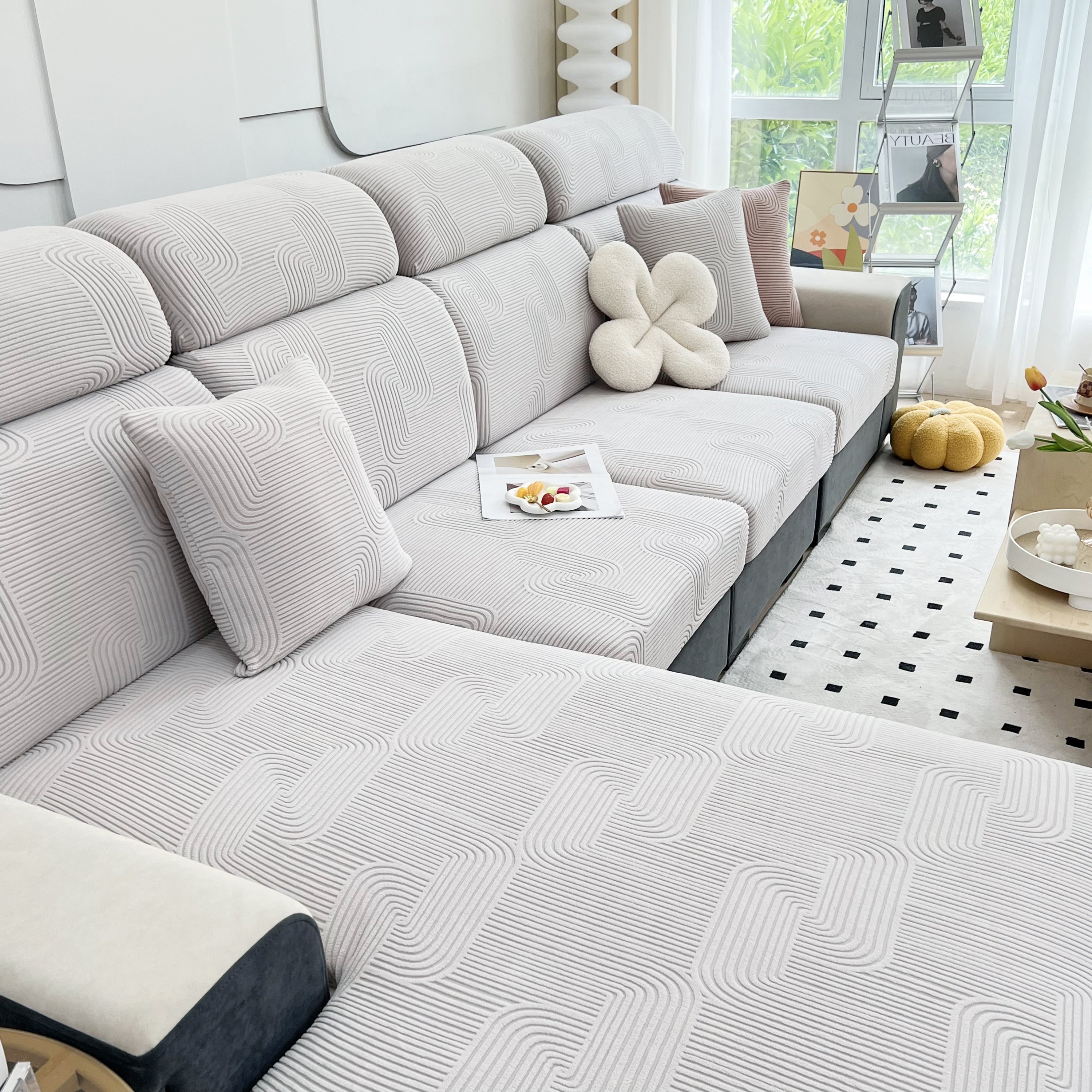 Stretch Couch Cushion Covers, Washable Chaise Lounge Sofa Slipcover, Elastic Furniture Protector For Pets, Kid