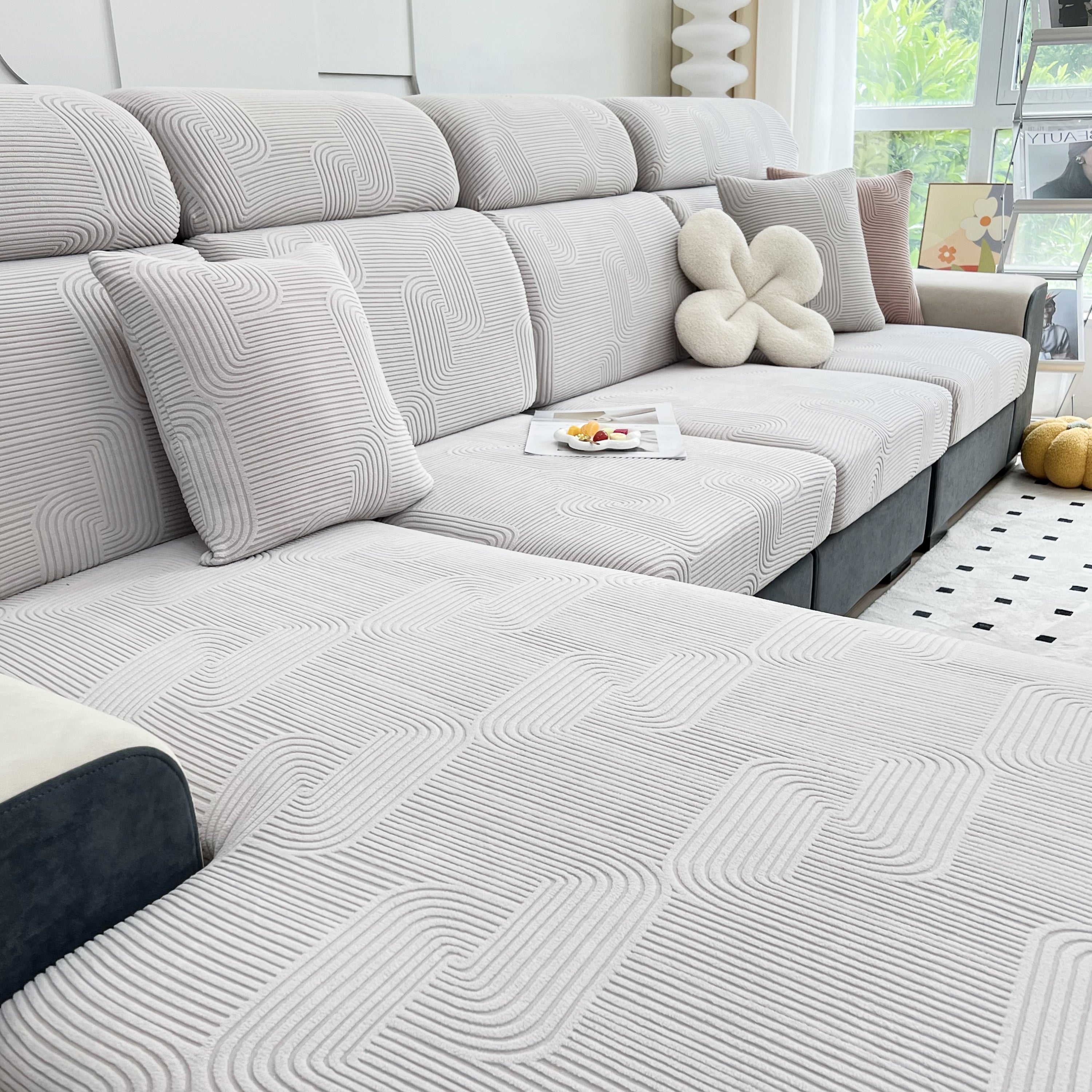 Stretch Couch Cushion Covers, Washable Chaise Lounge Sofa Slipcover, Elastic Furniture Protector For Pets, Kid
