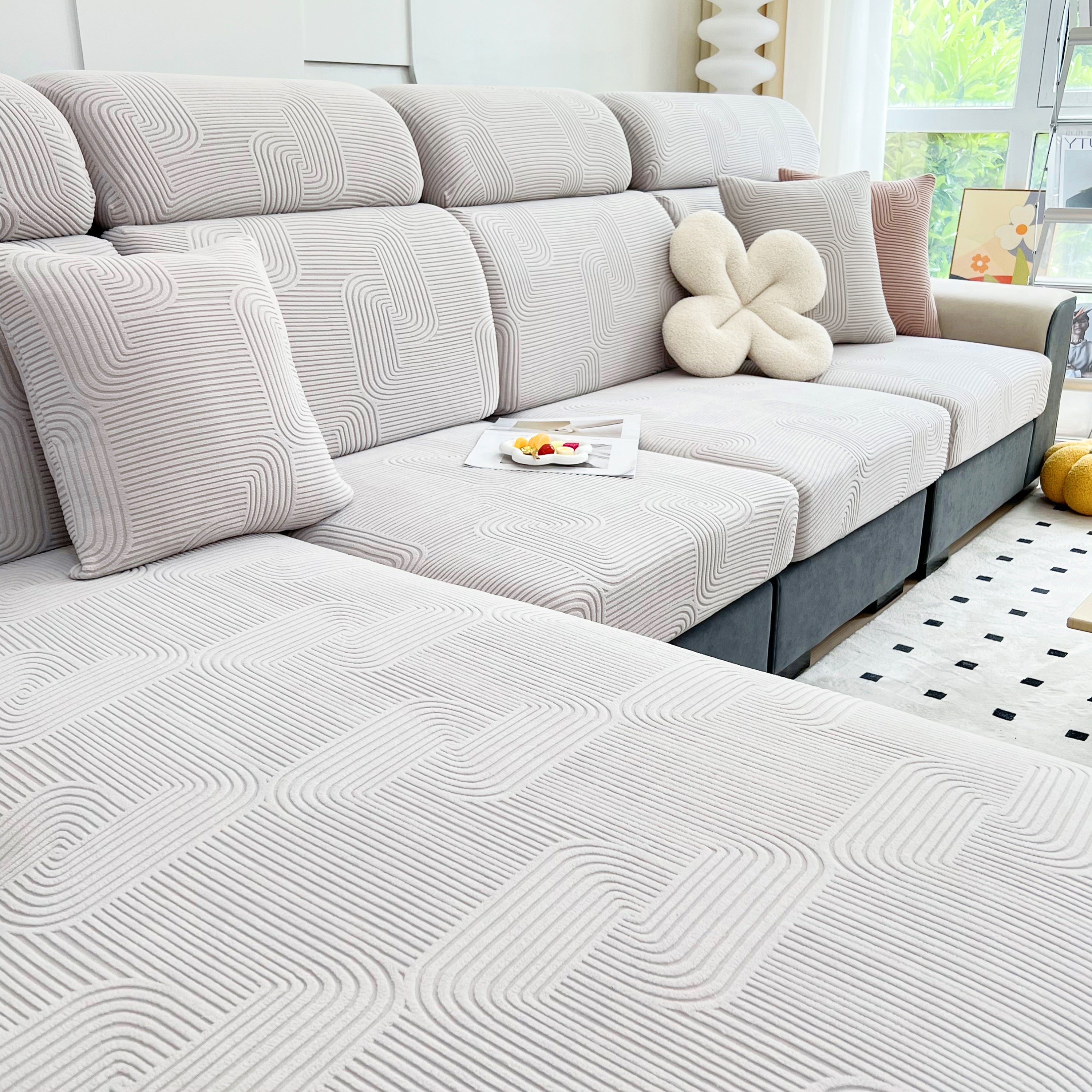 Stretch Couch Cushion Covers, Washable Chaise Lounge Sofa Slipcover, Elastic Furniture Protector For Pets, Kid