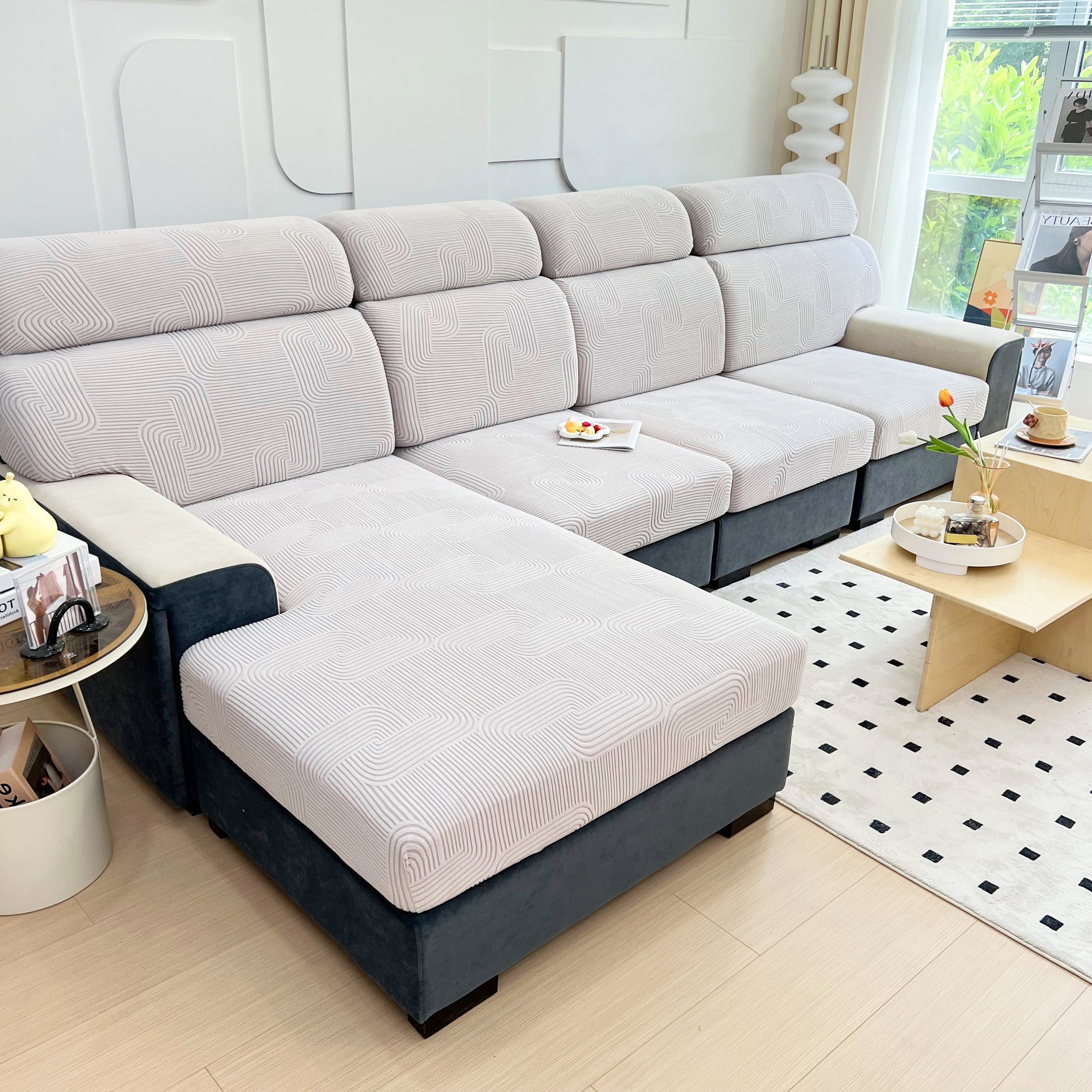 Stretch Couch Cushion Covers, Washable Chaise Lounge Sofa Slipcover, Elastic Furniture Protector For Pets, Kid