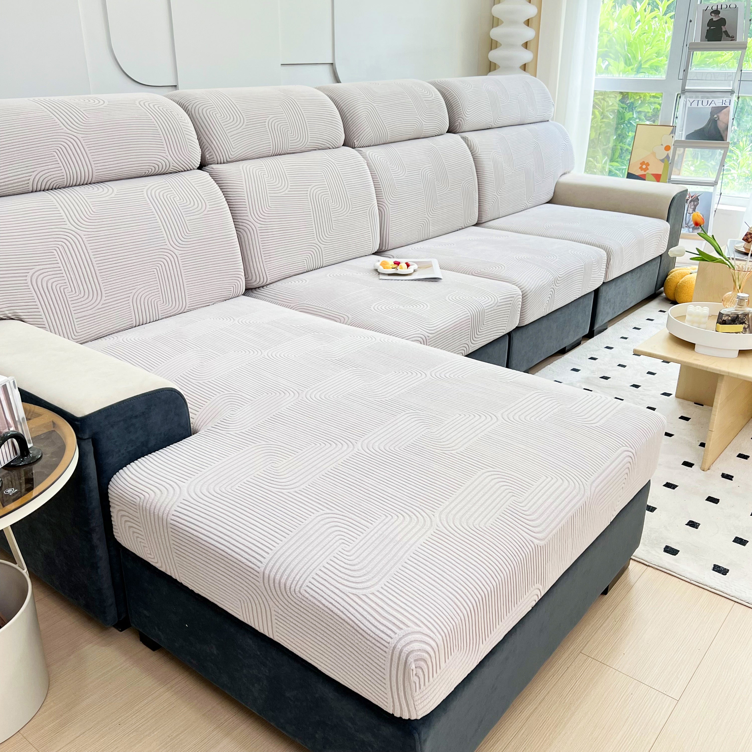 Stretch Couch Cushion Covers, Washable Chaise Lounge Sofa Slipcover, Elastic Furniture Protector For Pets, Kid