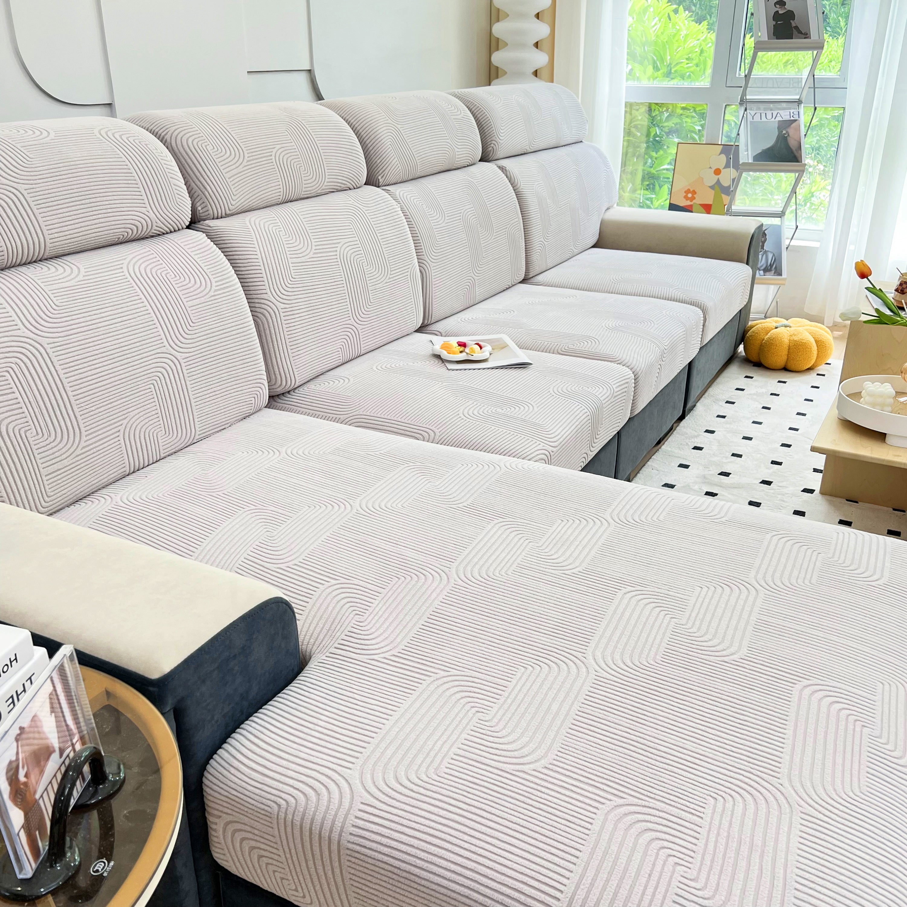 Stretch Couch Cushion Covers, Washable Chaise Lounge Sofa Slipcover, Elastic Furniture Protector For Pets, Kid