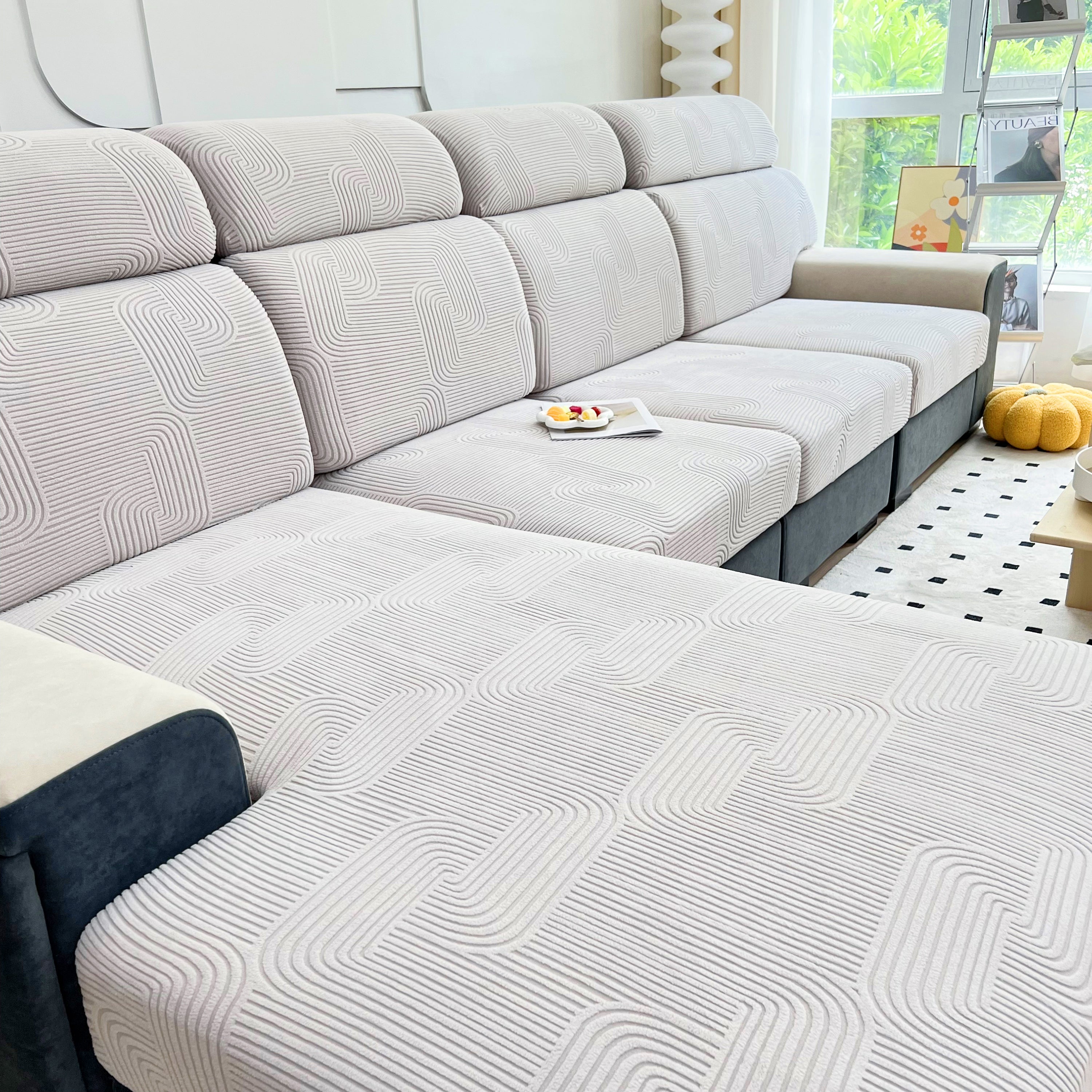 Stretch Couch Cushion Covers, Washable Chaise Lounge Sofa Slipcover, Elastic Furniture Protector For Pets, Kid