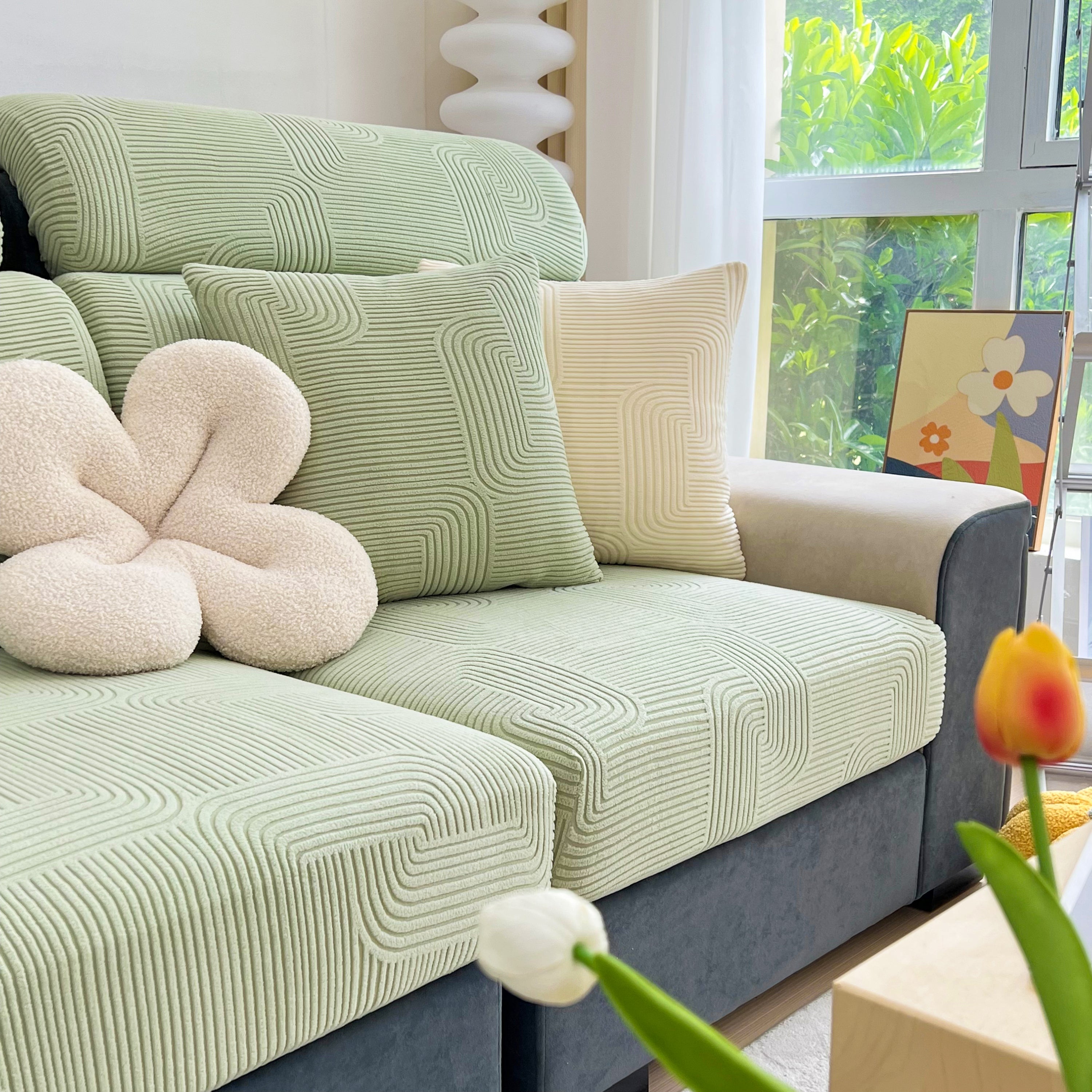Stretch Couch Cushion Covers, Washable Chaise Lounge Sofa Slipcover, Elastic Furniture Protector For Pets, Kid
