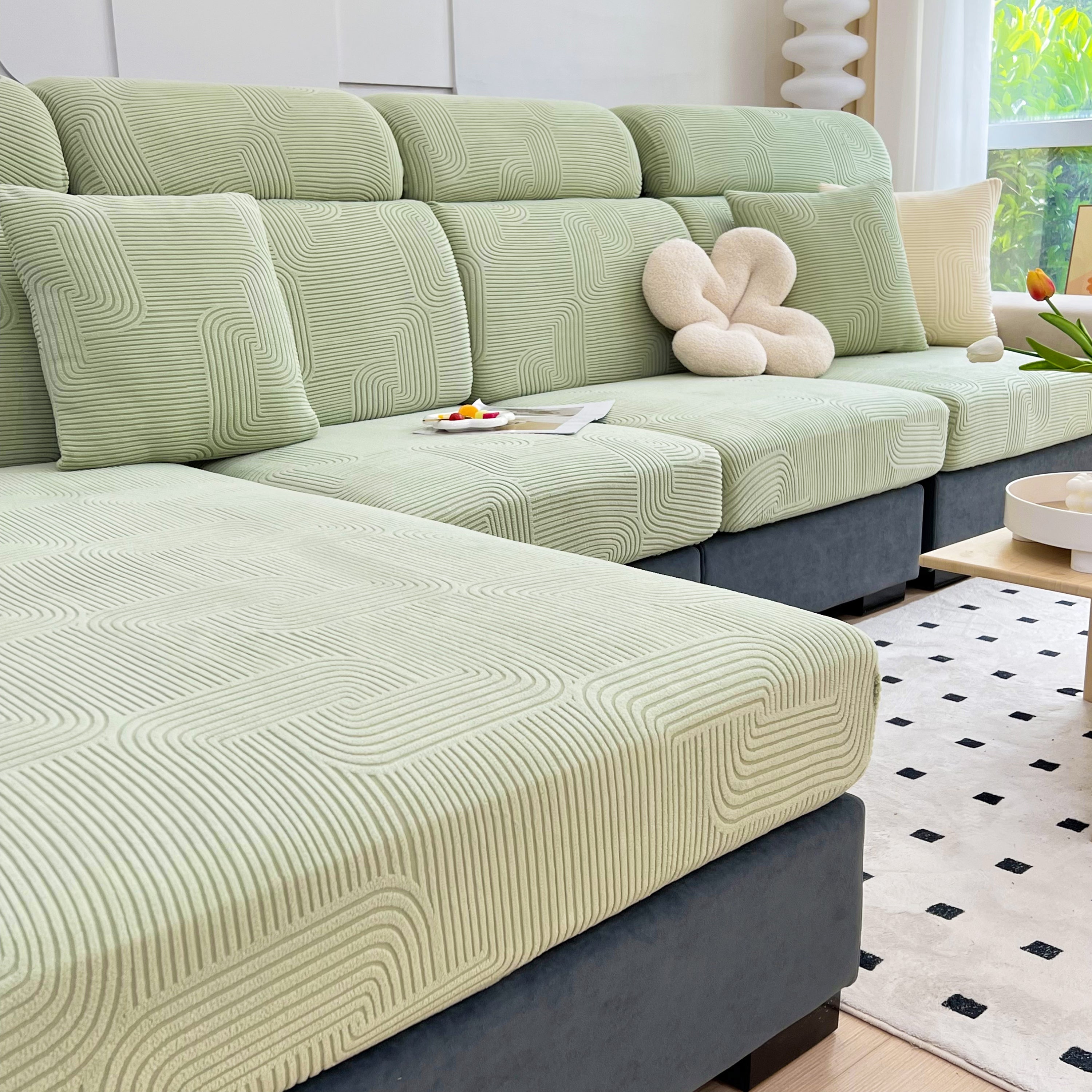 Stretch Couch Cushion Covers, Washable Chaise Lounge Sofa Slipcover, Elastic Furniture Protector For Pets, Kid
