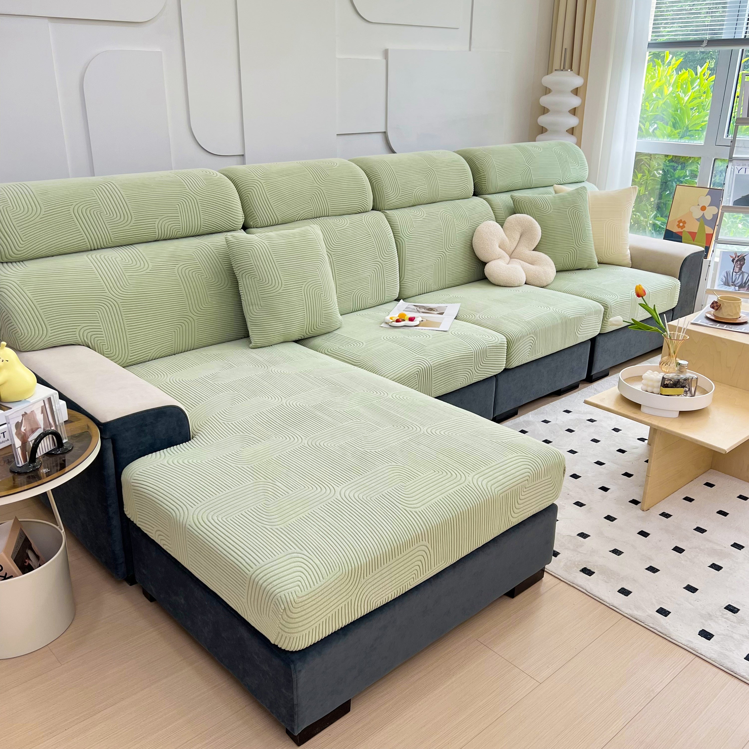 Stretch Couch Cushion Covers, Washable Chaise Lounge Sofa Slipcover, Elastic Furniture Protector For Pets, Kid