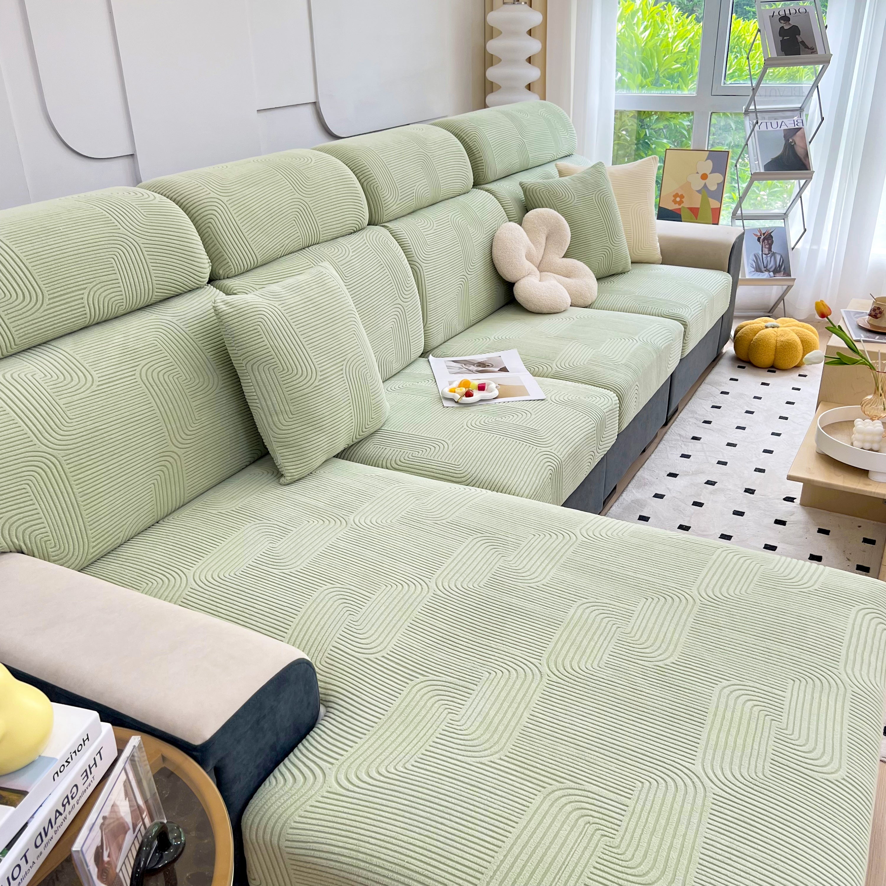 Stretch Couch Cushion Covers, Washable Chaise Lounge Sofa Slipcover, Elastic Furniture Protector For Pets, Kid