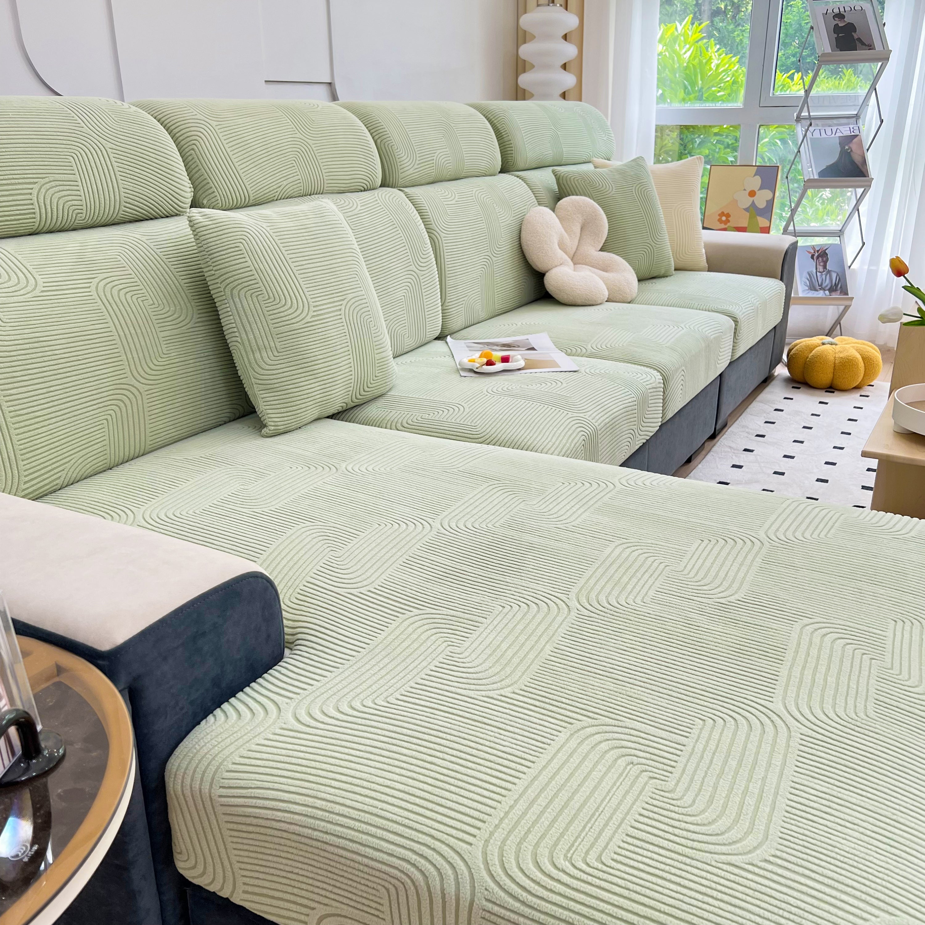 Stretch Couch Cushion Covers, Washable Chaise Lounge Sofa Slipcover, Elastic Furniture Protector For Pets, Kid