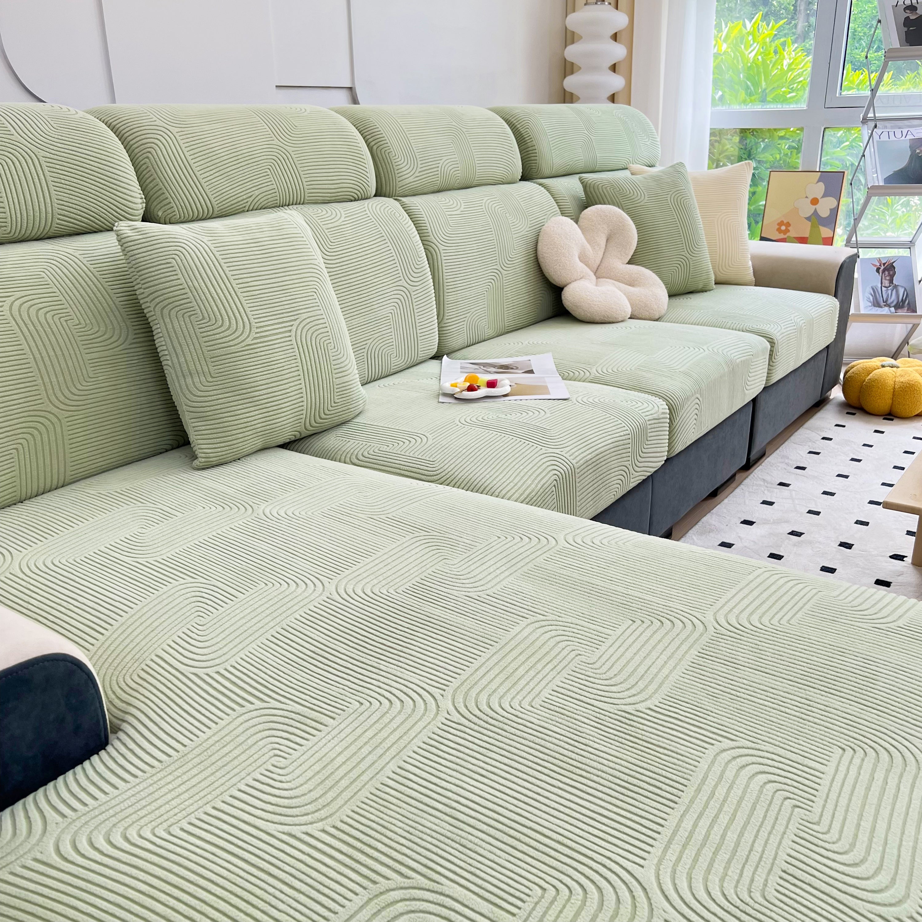 Stretch Couch Cushion Covers, Washable Chaise Lounge Sofa Slipcover, Elastic Furniture Protector For Pets, Kid