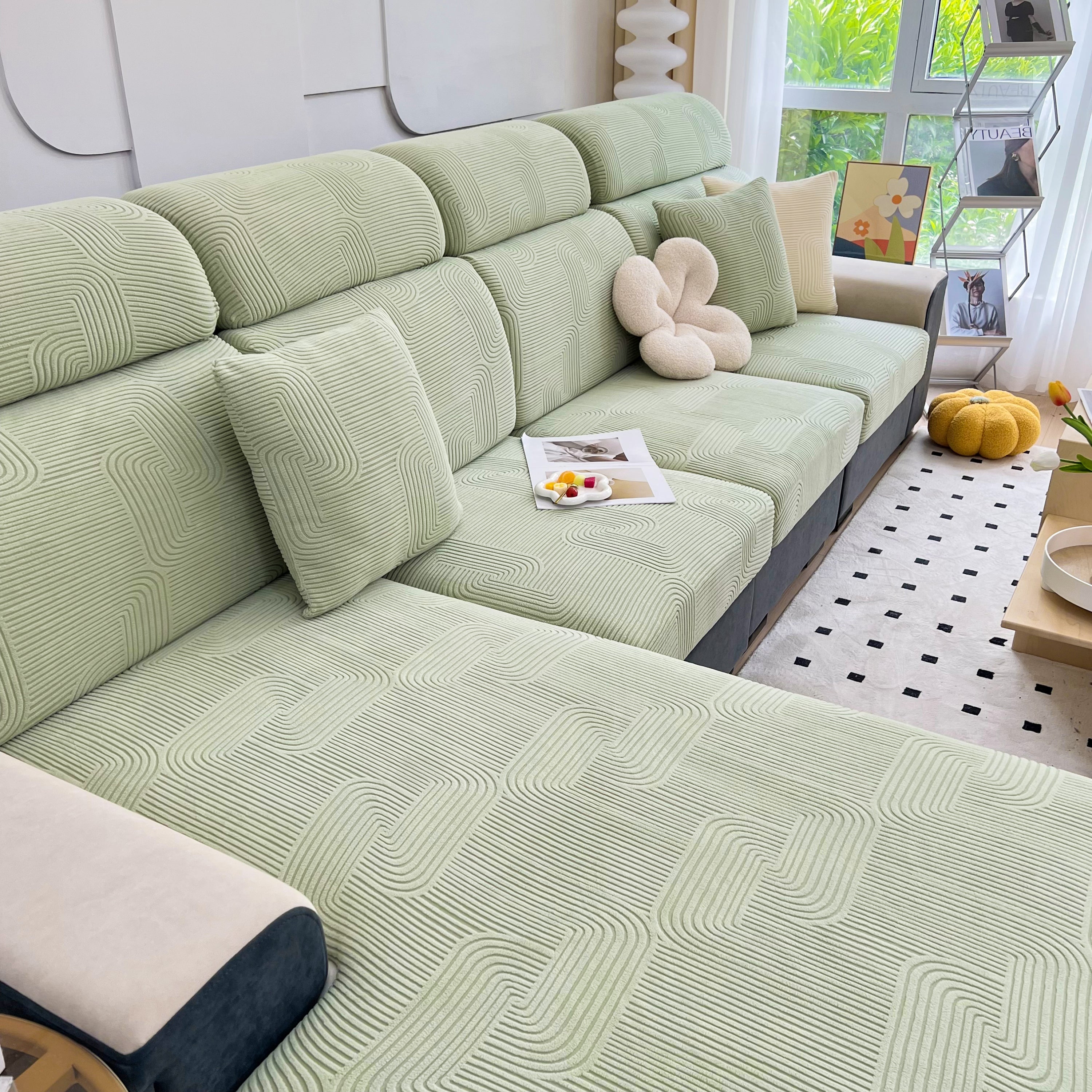 Stretch Couch Cushion Covers, Washable Chaise Lounge Sofa Slipcover, Elastic Furniture Protector For Pets, Kid
