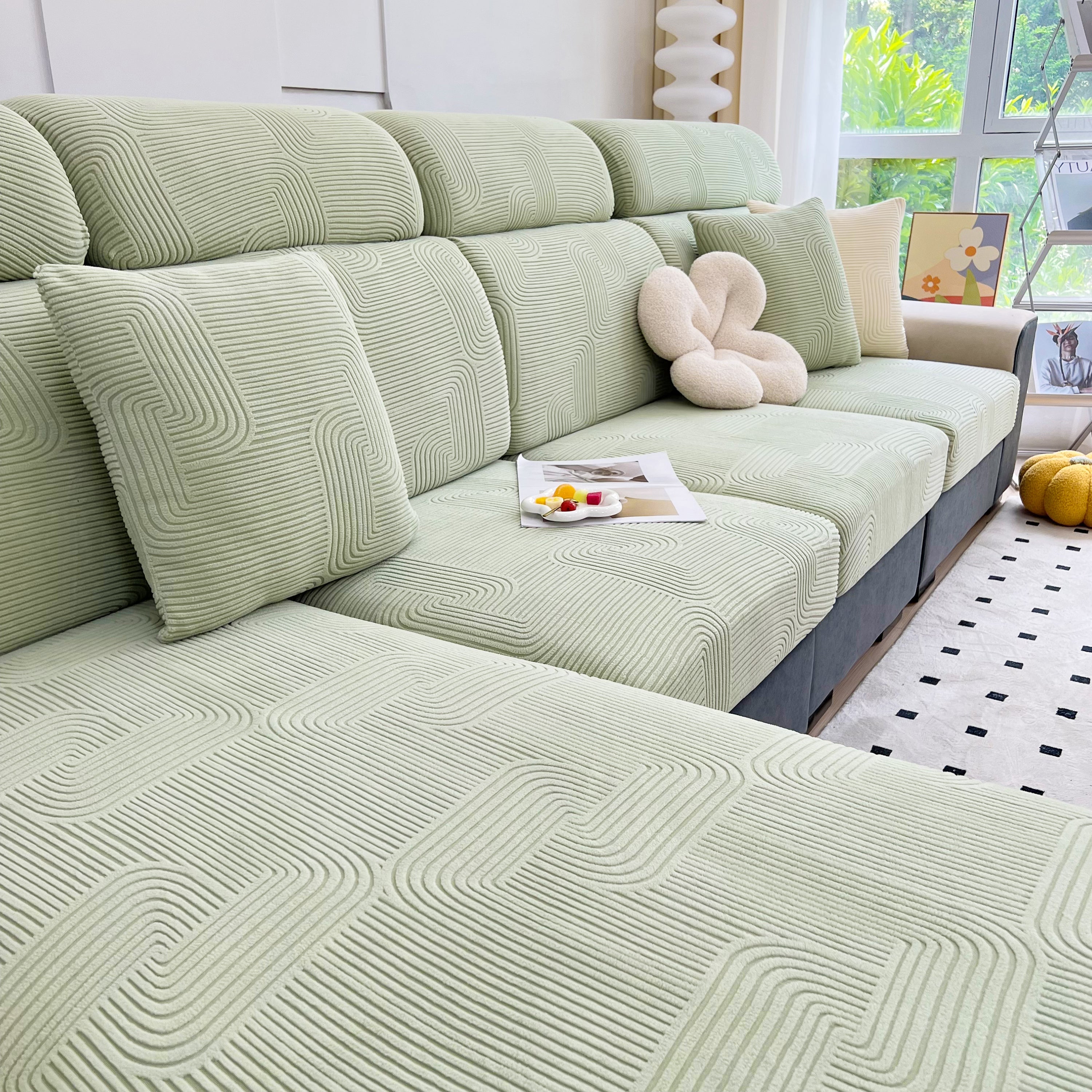 Stretch Couch Cushion Covers, Washable Chaise Lounge Sofa Slipcover, Elastic Furniture Protector For Pets, Kid
