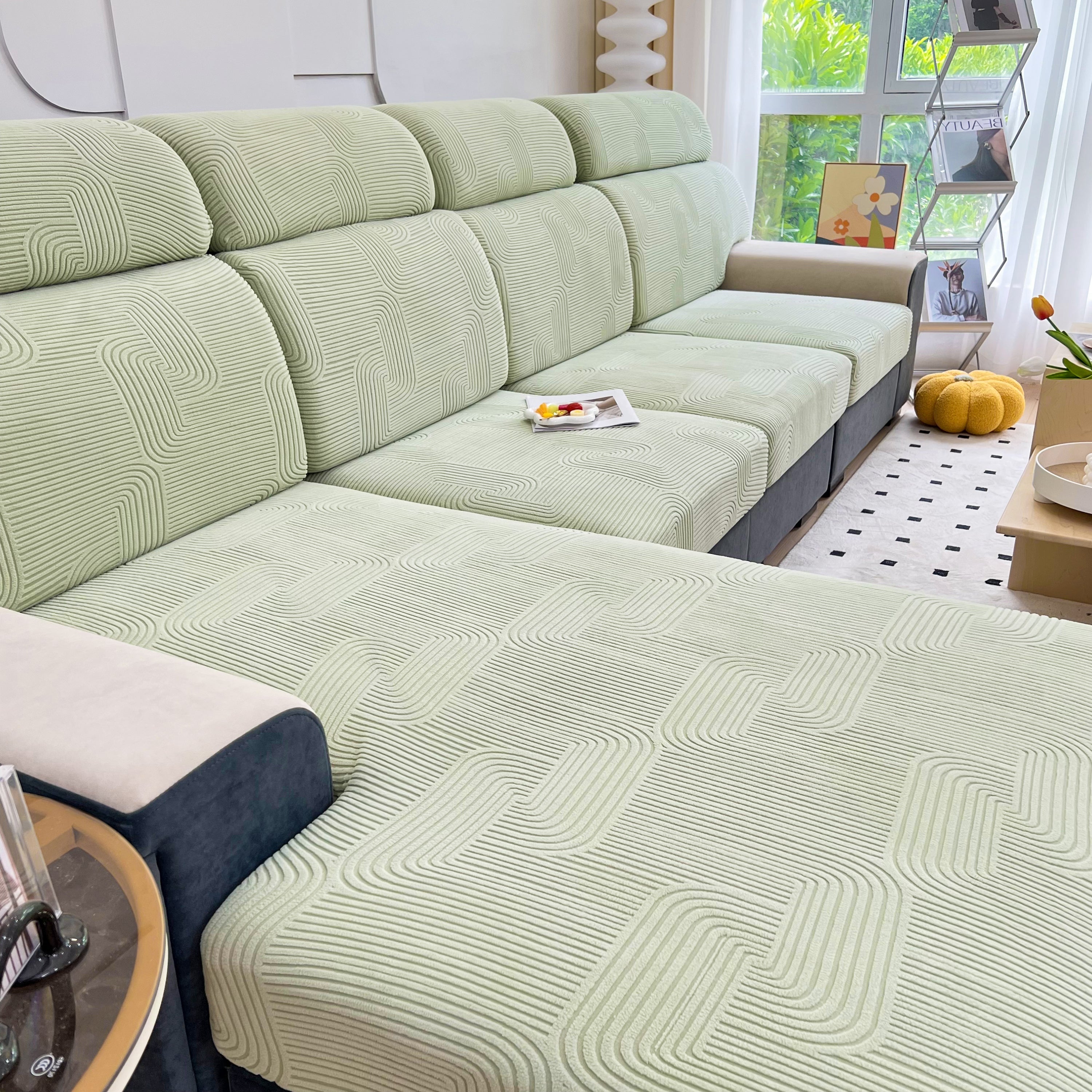 Stretch Couch Cushion Covers, Washable Chaise Lounge Sofa Slipcover, Elastic Furniture Protector For Pets, Kid
