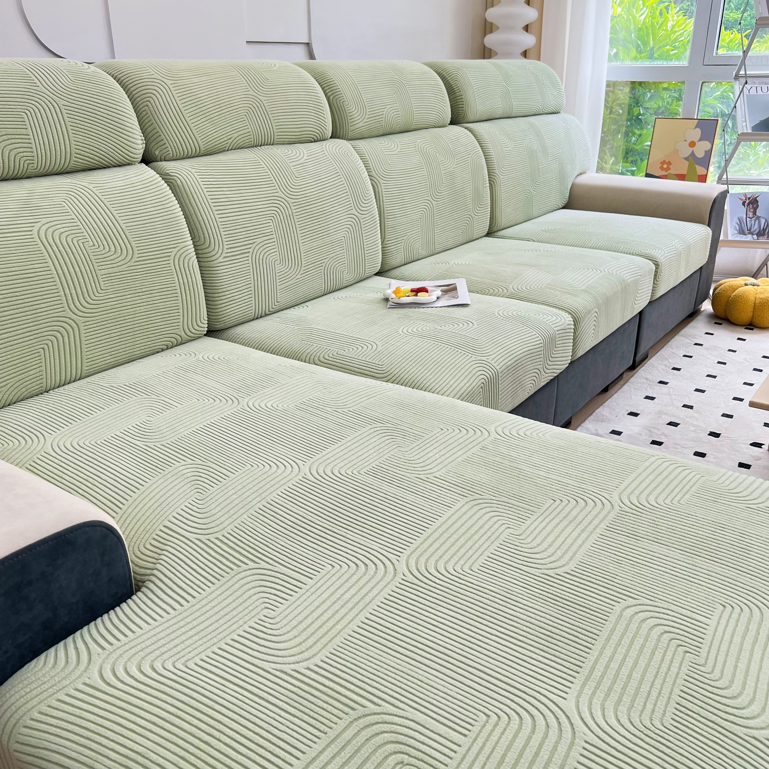Stretch Couch Cushion Covers, Washable Chaise Lounge Sofa Slipcover, Elastic Furniture Protector For Pets, Kid