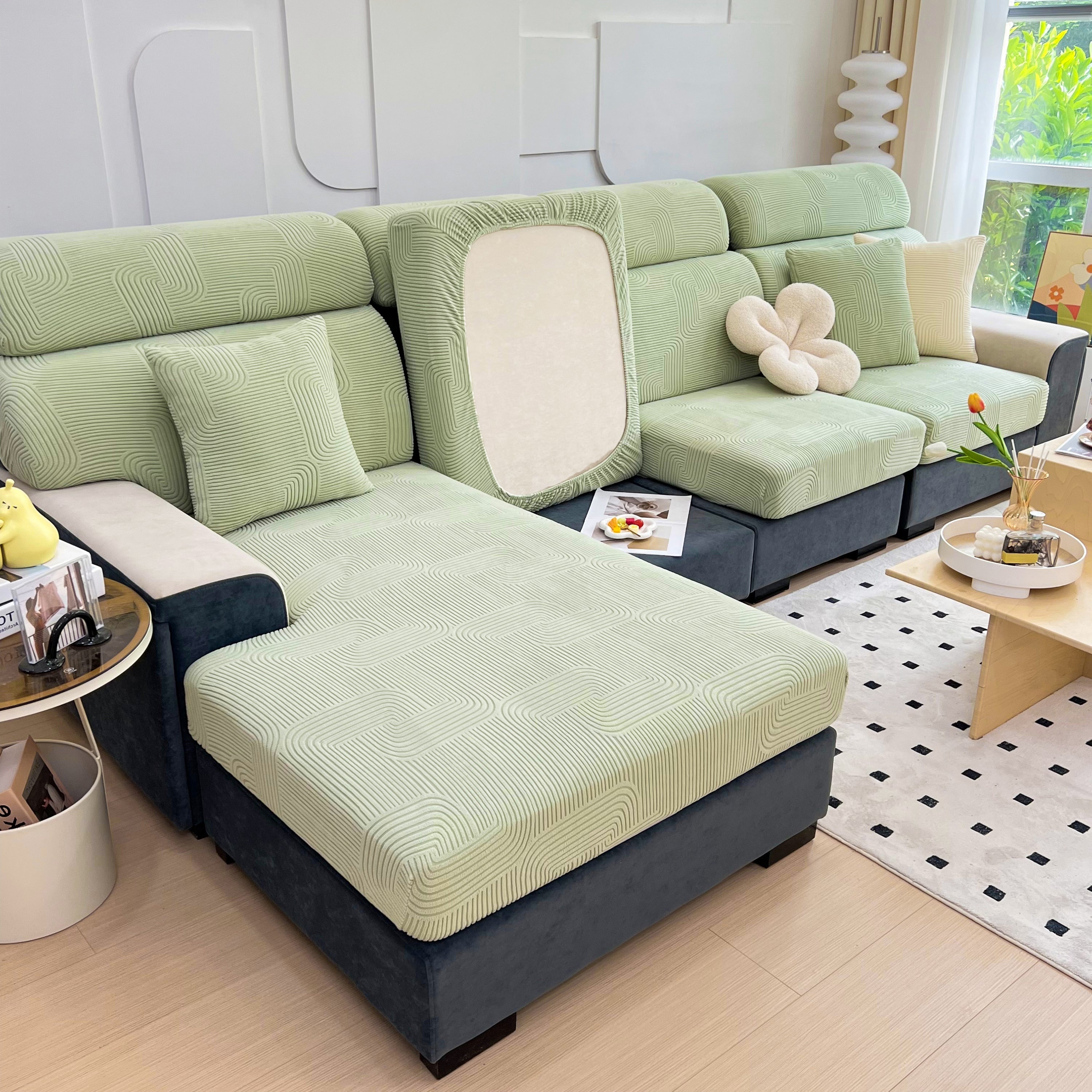 Stretch Couch Cushion Covers, Washable Chaise Lounge Sofa Slipcover, Elastic Furniture Protector For Pets, Kid