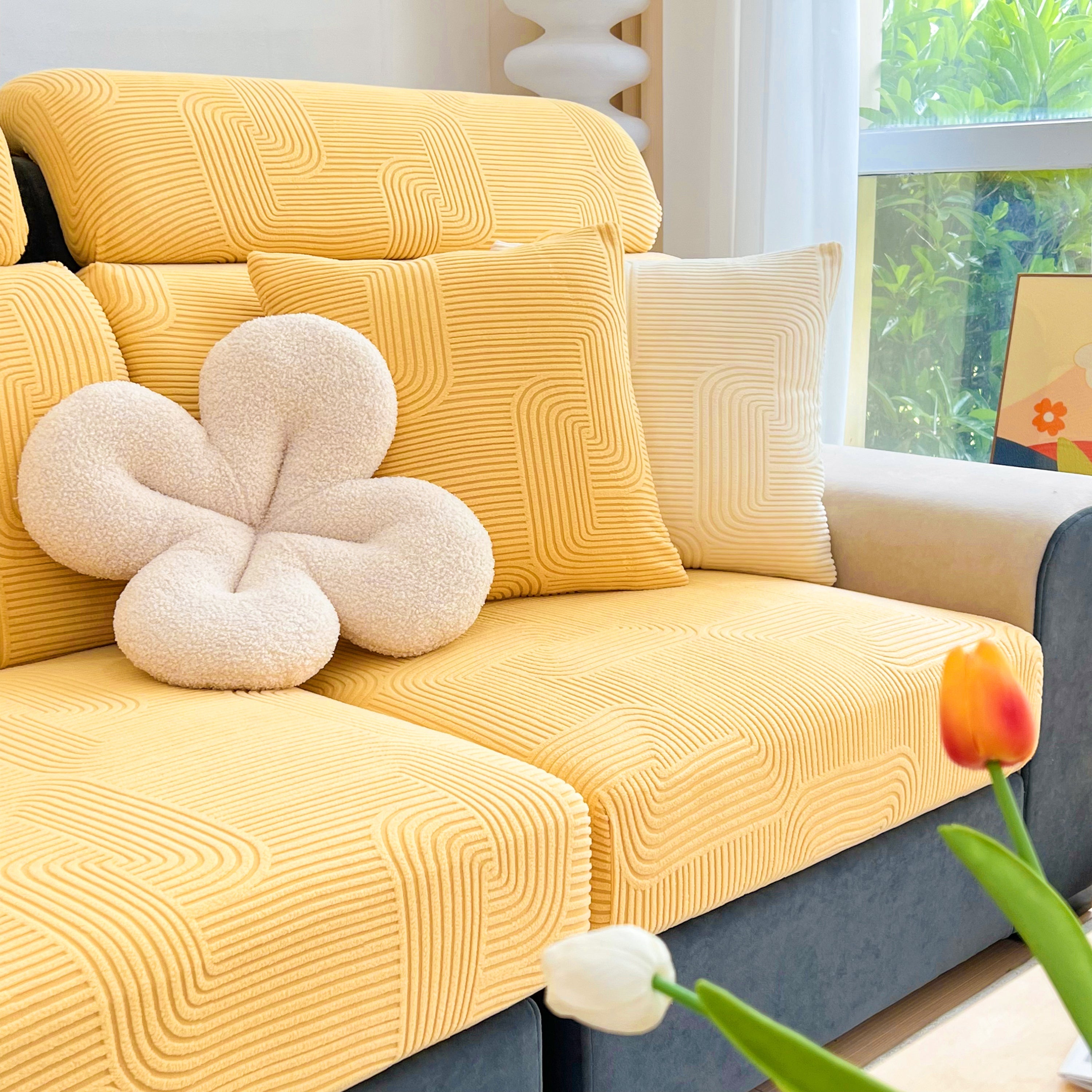 Stretch Couch Cushion Covers, Washable Chaise Lounge Sofa Slipcover, Elastic Furniture Protector For Pets, Kid