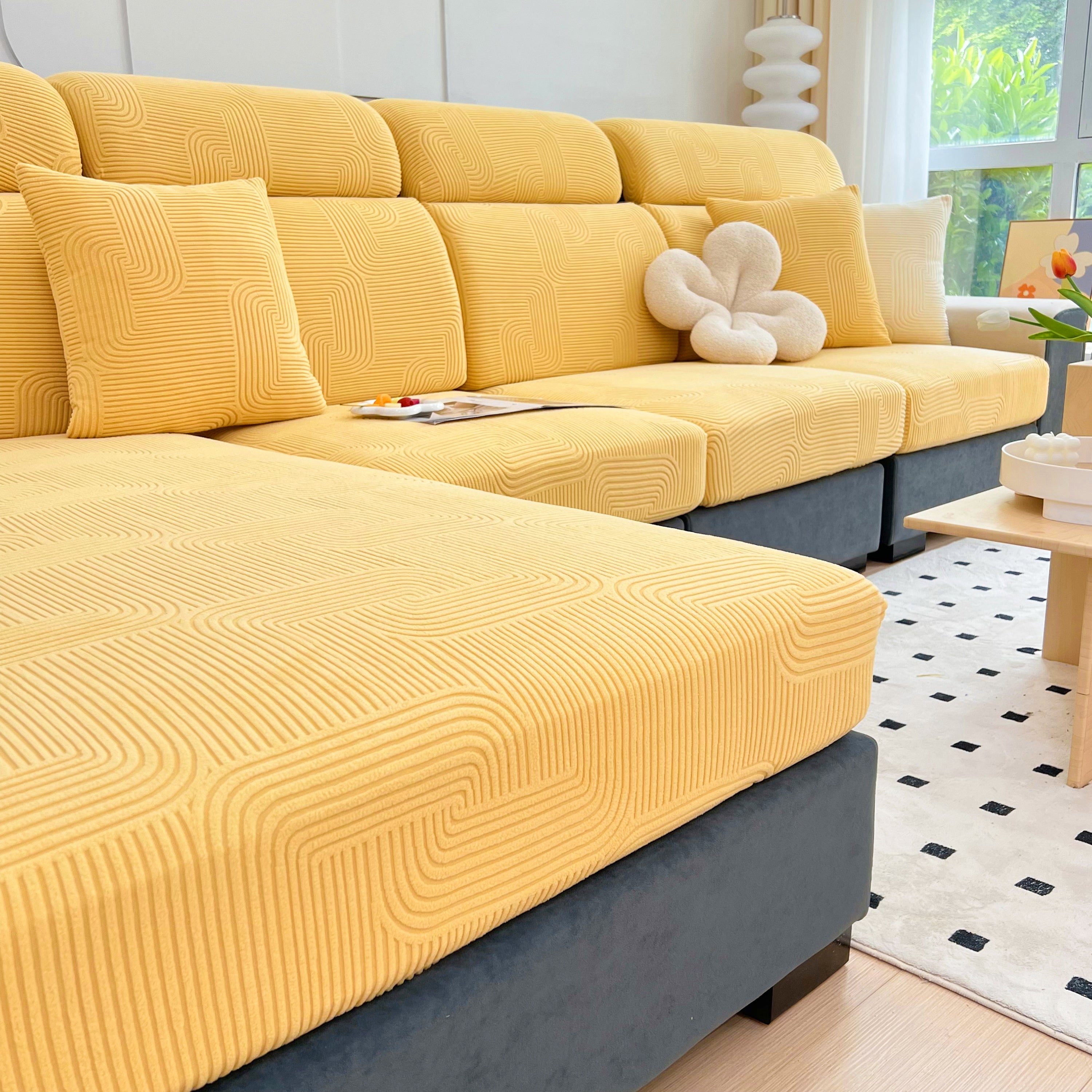 Stretch Couch Cushion Covers, Washable Chaise Lounge Sofa Slipcover, Elastic Furniture Protector For Pets, Kid