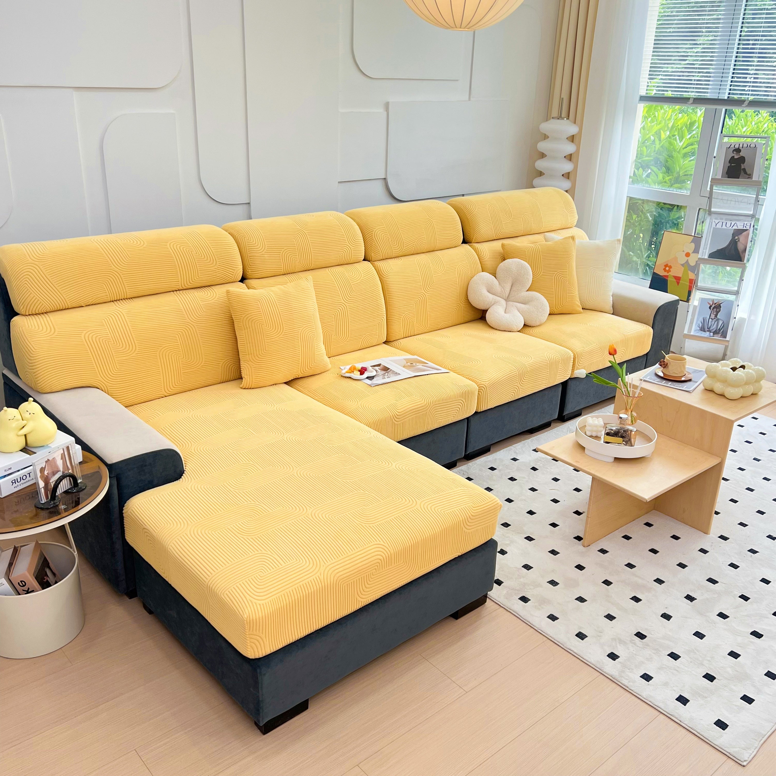 Stretch Couch Cushion Covers, Washable Chaise Lounge Sofa Slipcover, Elastic Furniture Protector For Pets, Kid