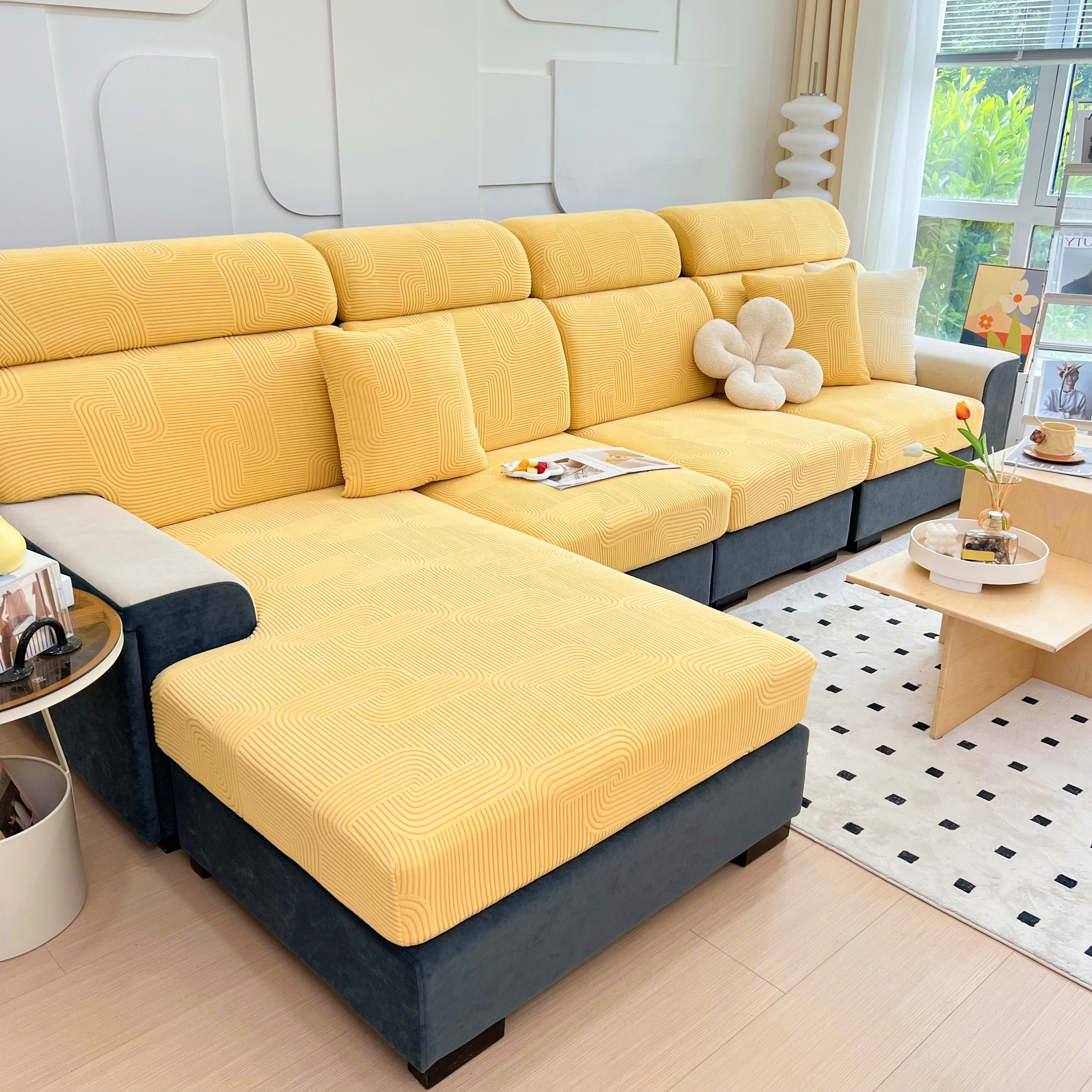 Stretch Couch Cushion Covers, Washable Chaise Lounge Sofa Slipcover, Elastic Furniture Protector For Pets, Kid