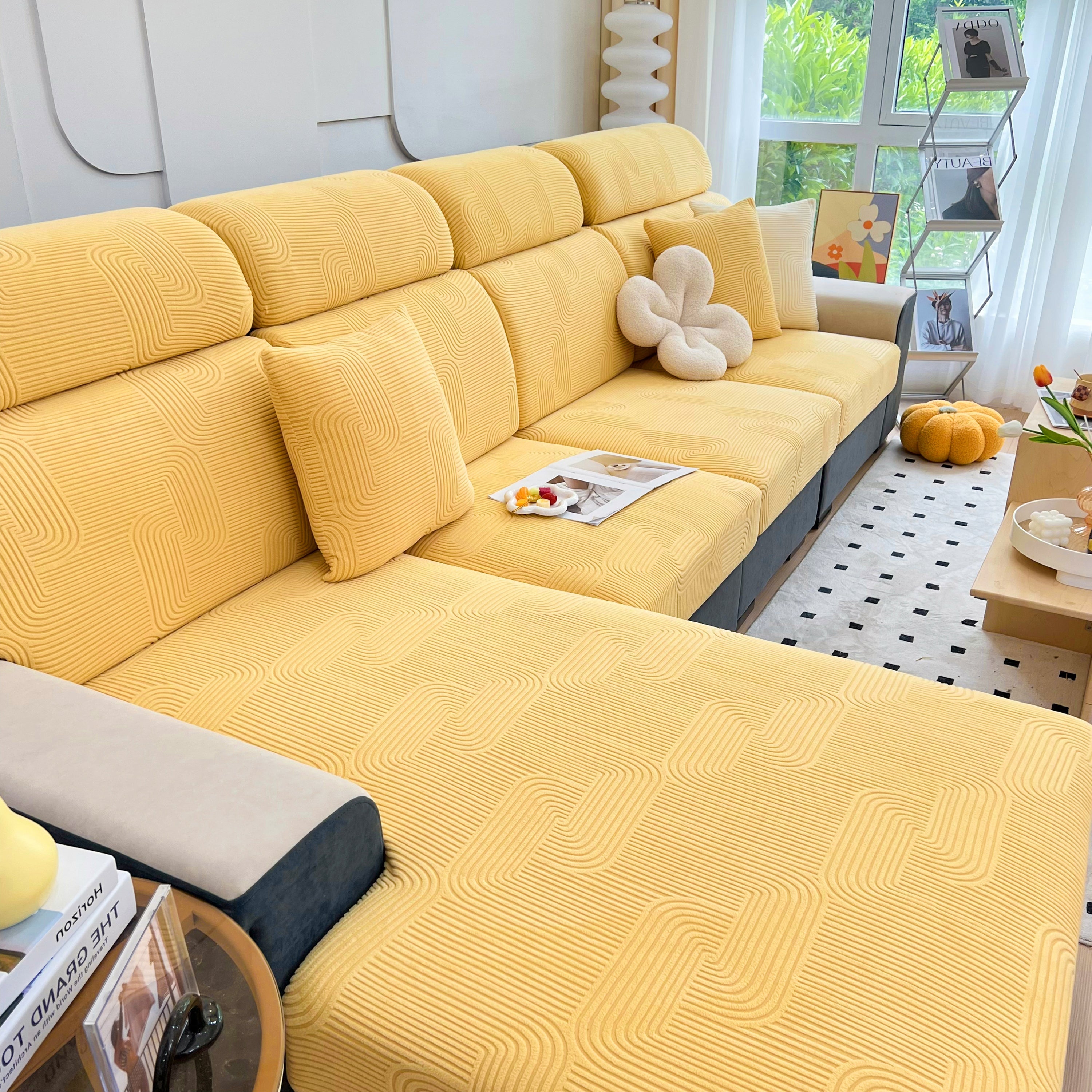 Stretch Couch Cushion Covers, Washable Chaise Lounge Sofa Slipcover, Elastic Furniture Protector For Pets, Kid