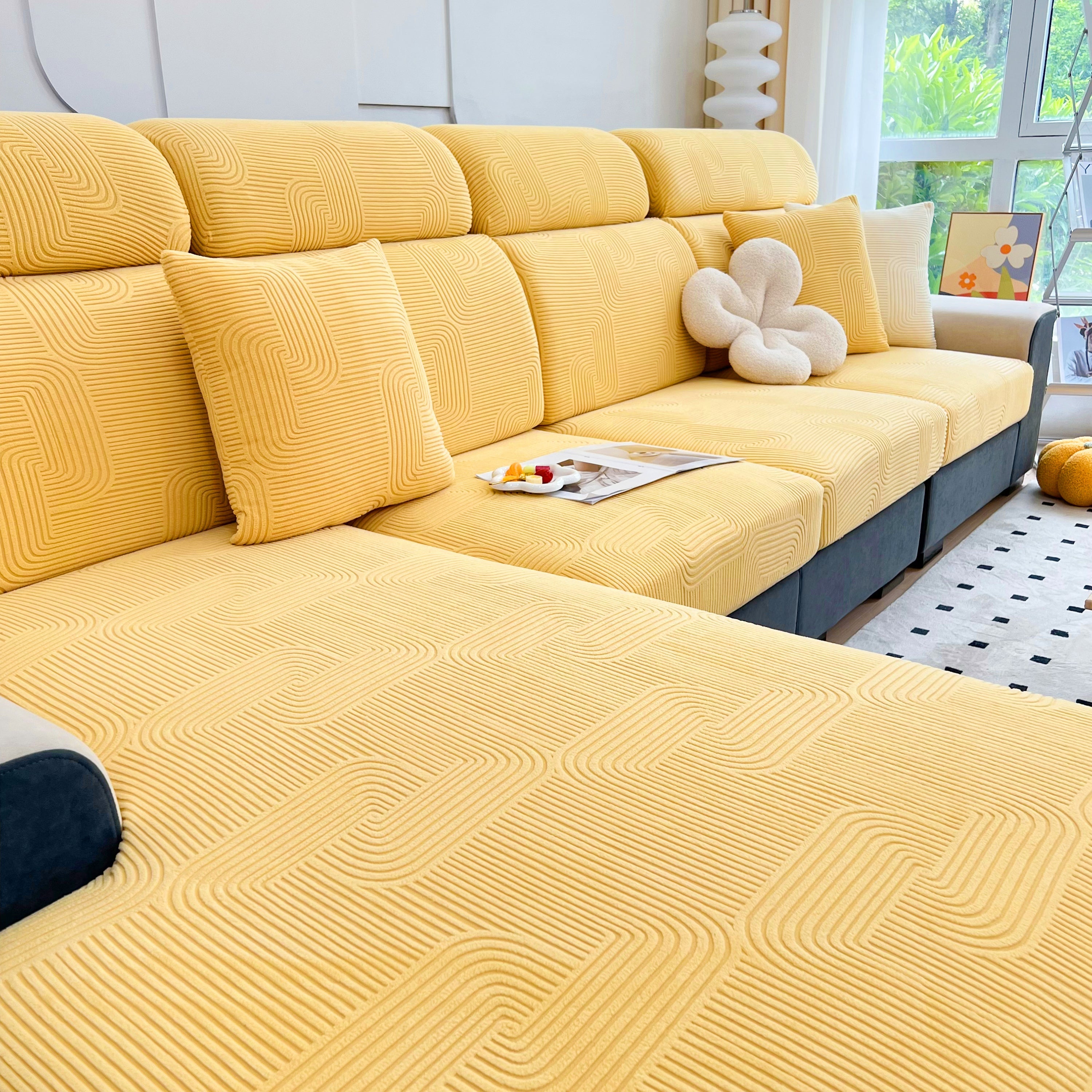 Stretch Couch Cushion Covers, Washable Chaise Lounge Sofa Slipcover, Elastic Furniture Protector For Pets, Kid
