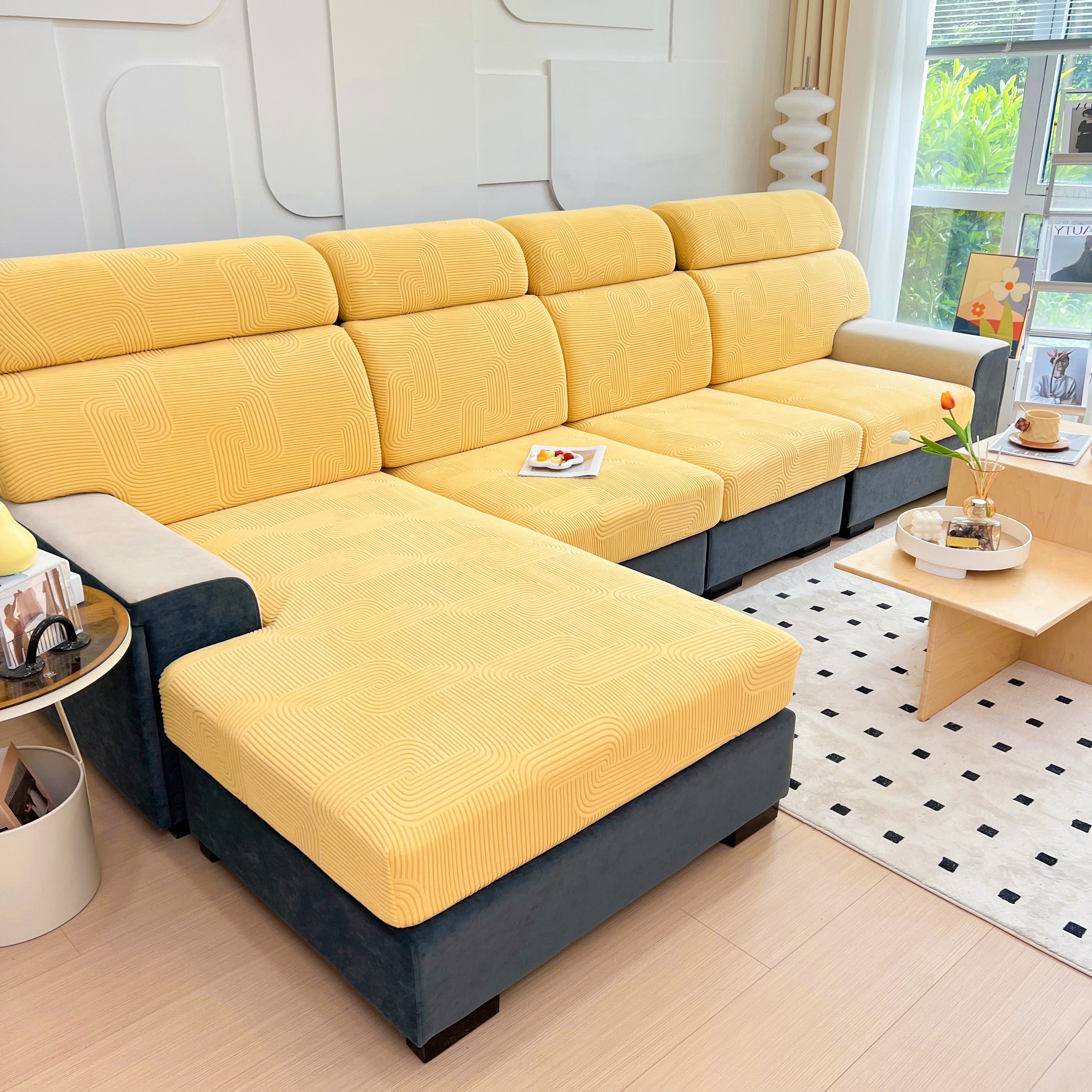 Stretch Couch Cushion Covers, Washable Chaise Lounge Sofa Slipcover, Elastic Furniture Protector For Pets, Kid