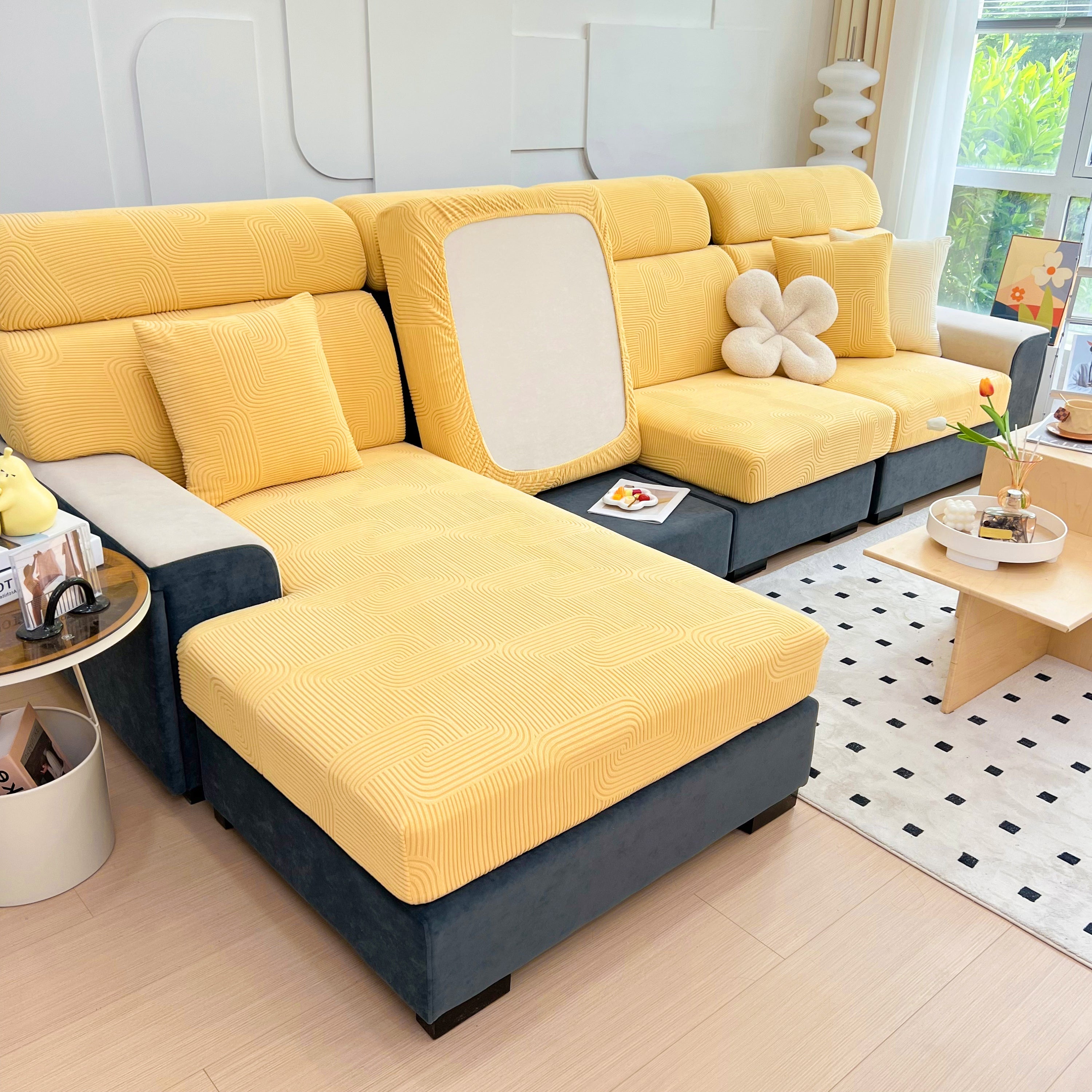Stretch Couch Cushion Covers, Washable Chaise Lounge Sofa Slipcover, Elastic Furniture Protector For Pets, Kid