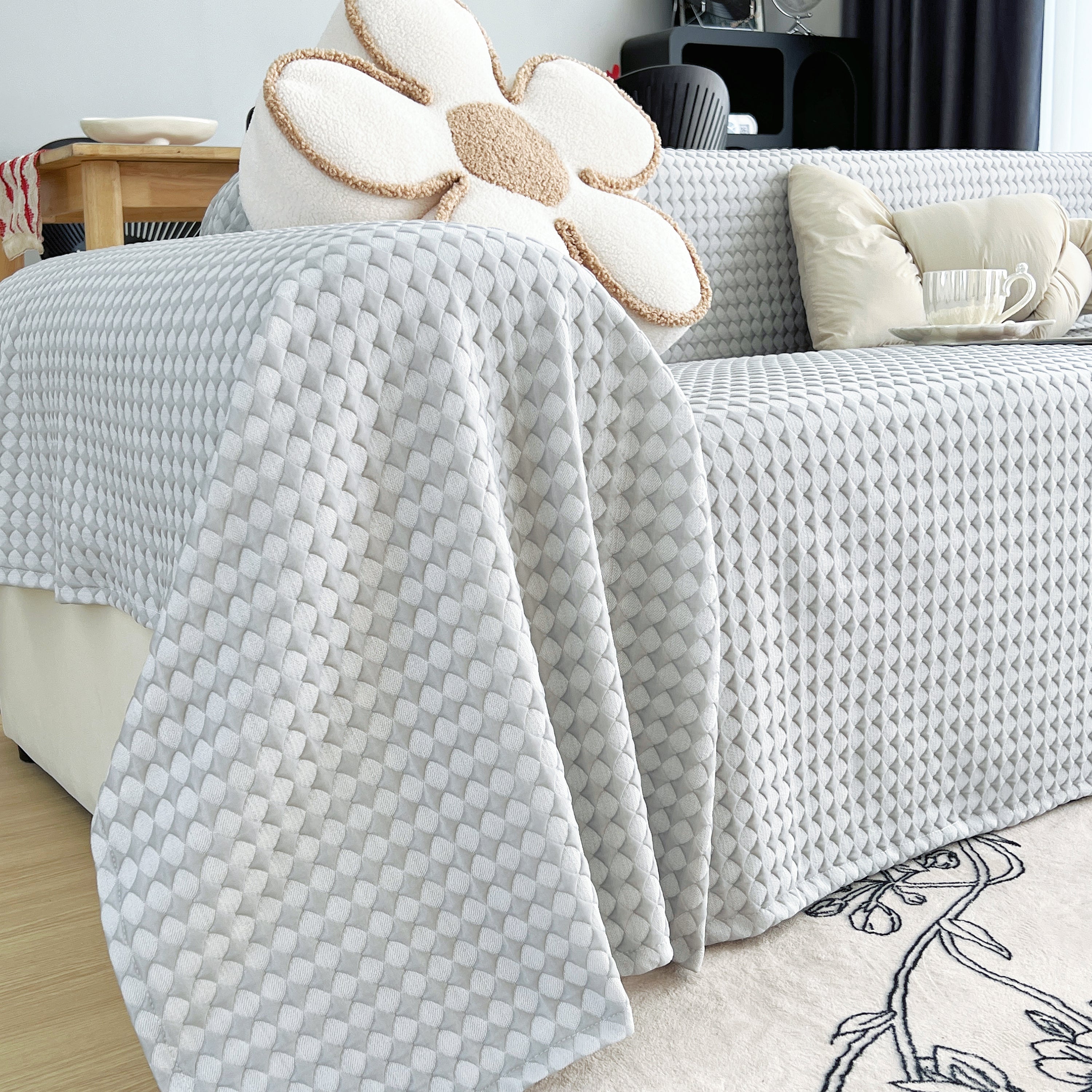 Cooling Textured Sofa Cover Washable Soft Couch Throw Blanket For Summer & Pets