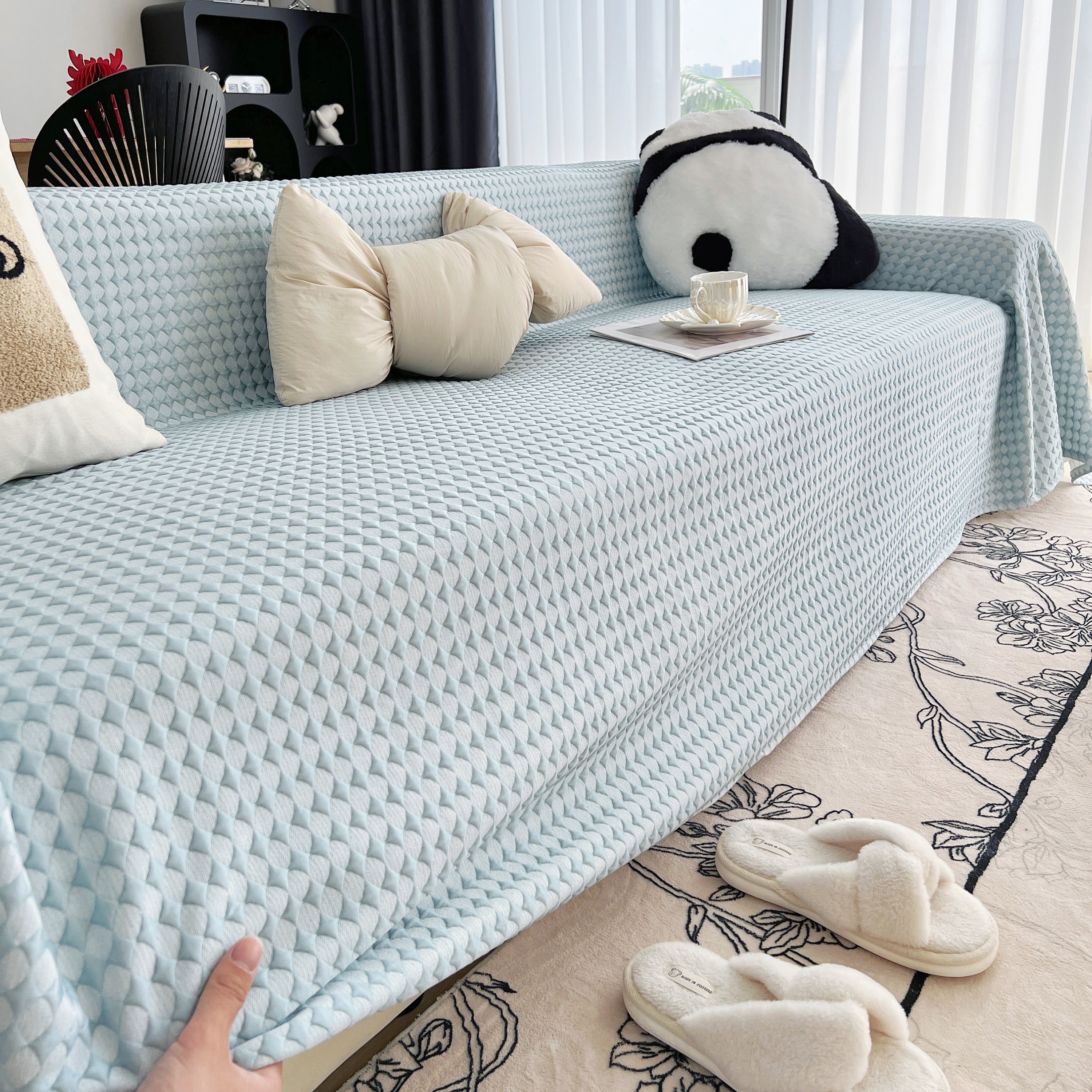 Cooling Textured Sofa Cover Washable Soft Couch Throw Blanket For Summer & Pets