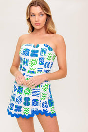 Tell Me White Blue Woven Romper