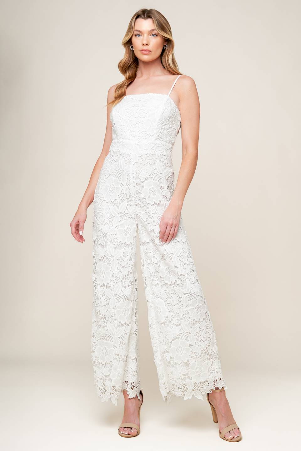 Just Enough Off White Woven Lace Jumpsuit