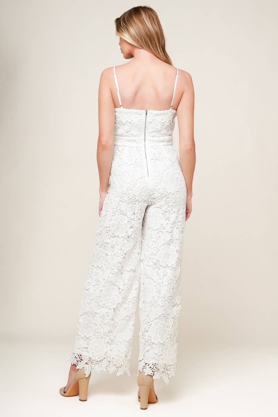 Just Enough Off White Woven Lace Jumpsuit