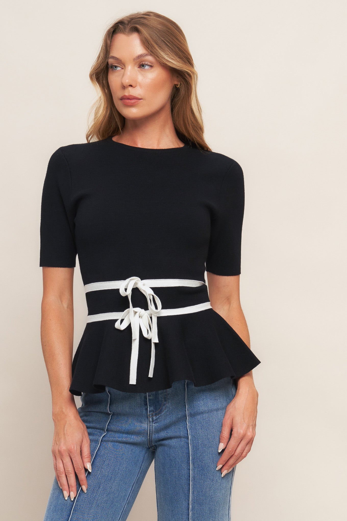 Sunlit Grove Black Sweater Knit Top