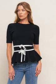 Sunlit Grove Black Sweater Knit Top